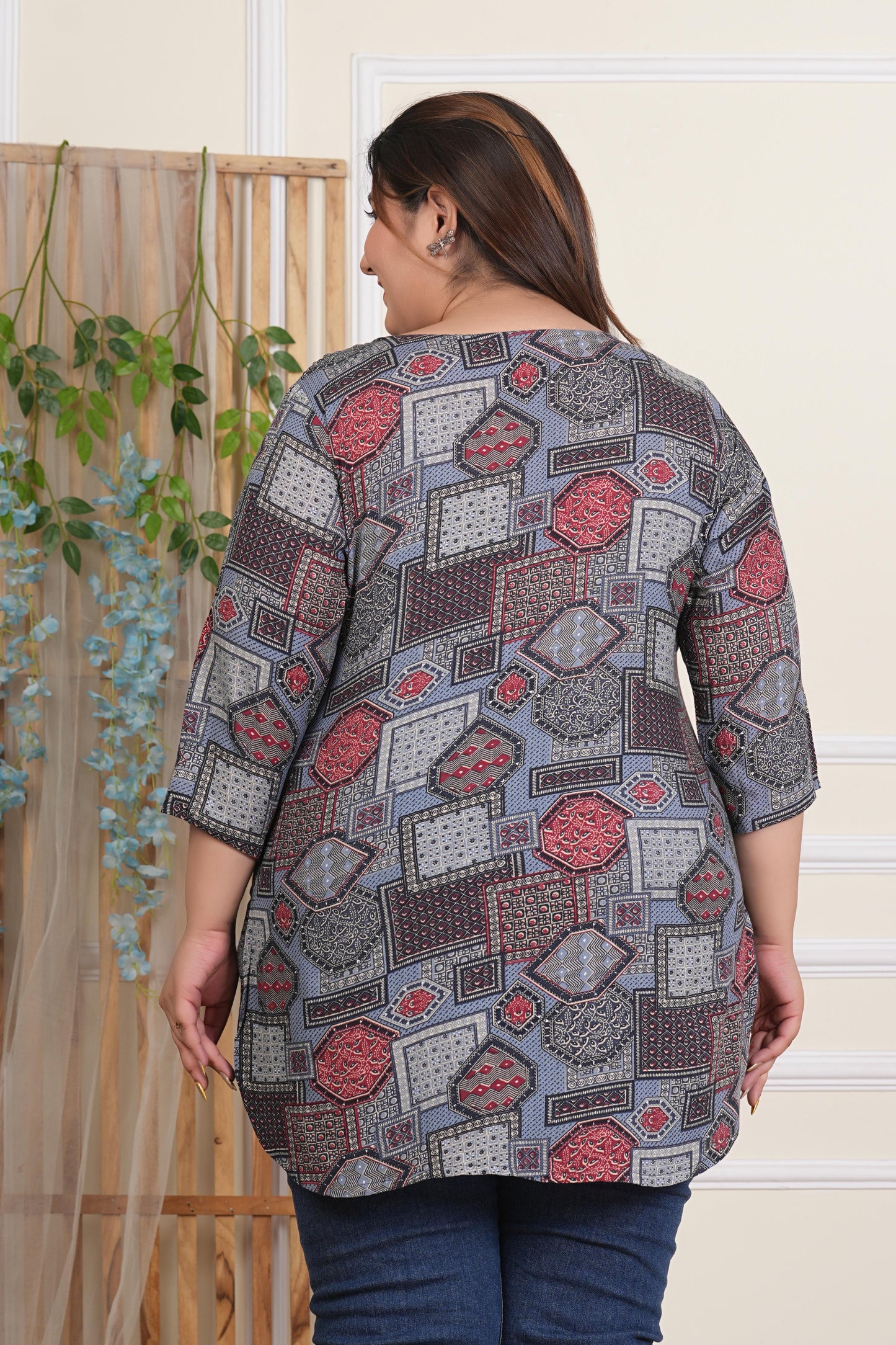 Light Blue Rayon Printed Top