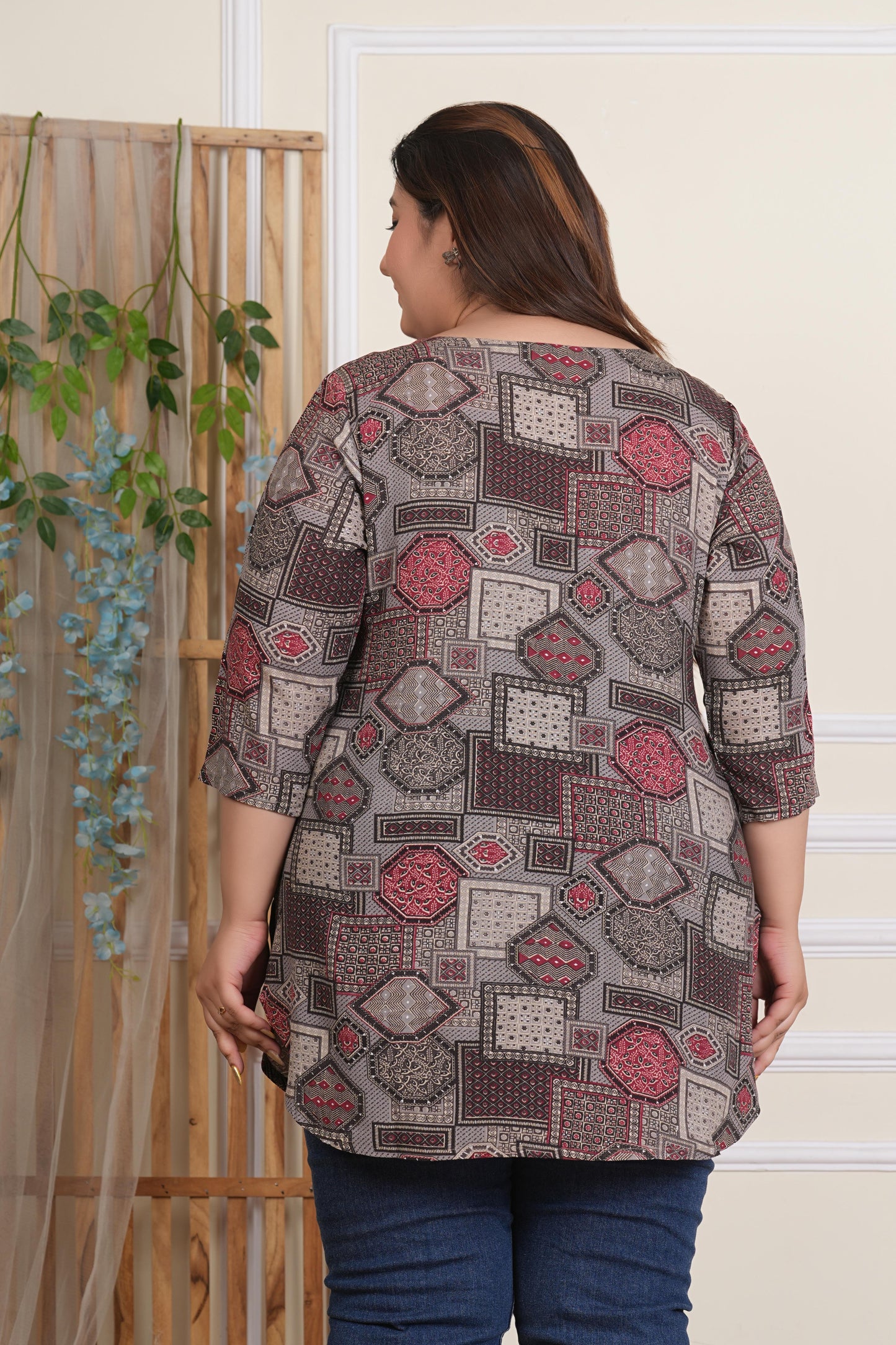 Light Brown Rayon Printed Top