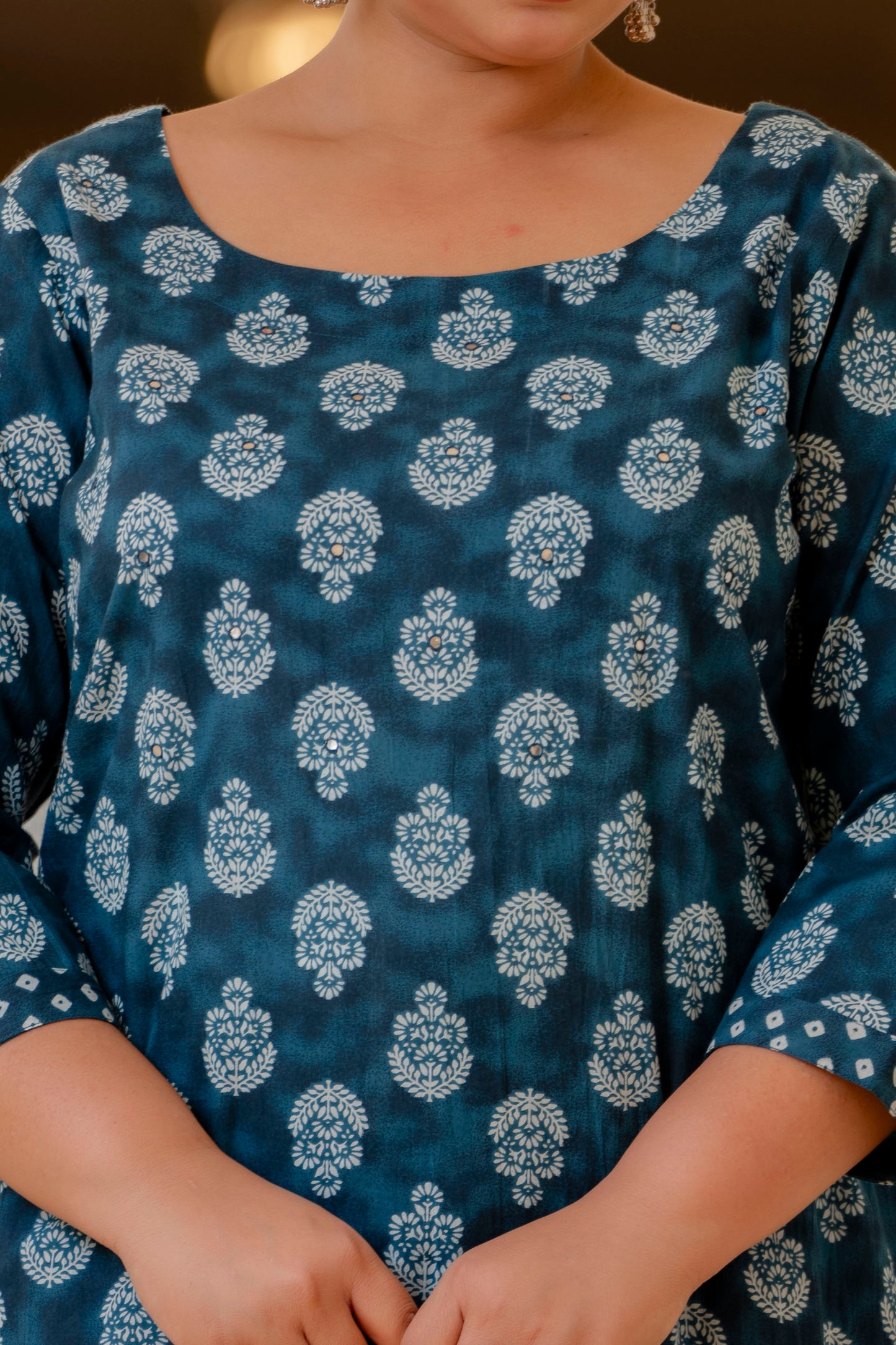 Blue Printed Kurta pant Dupatta Set (Cotton)