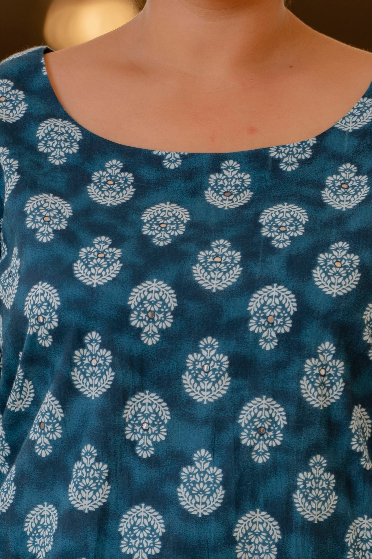 Blue Printed Kurta pant Dupatta Set (Cotton)