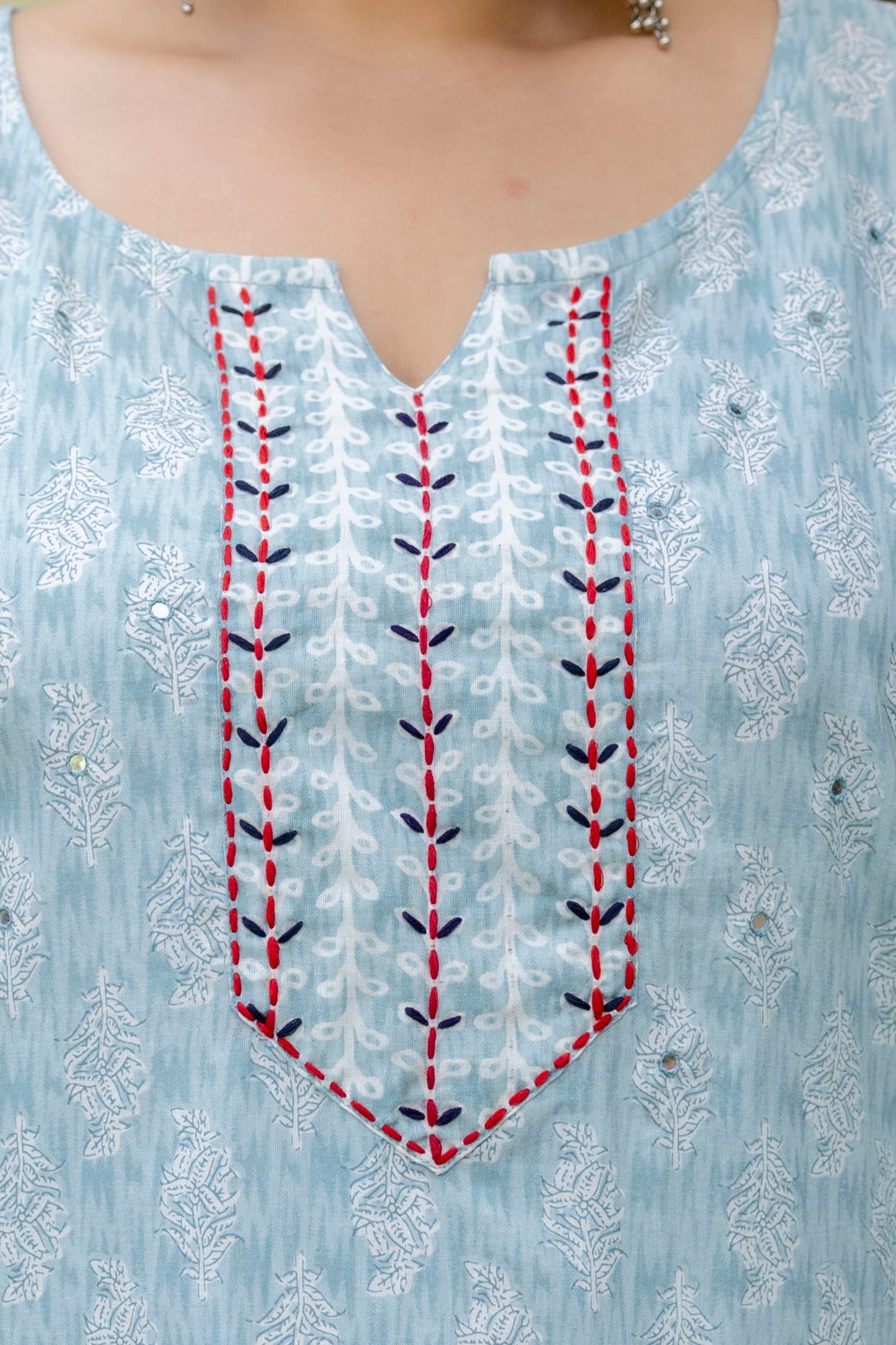 Light Blue Printed Kurta pant Dupatta Set (Cotton)
