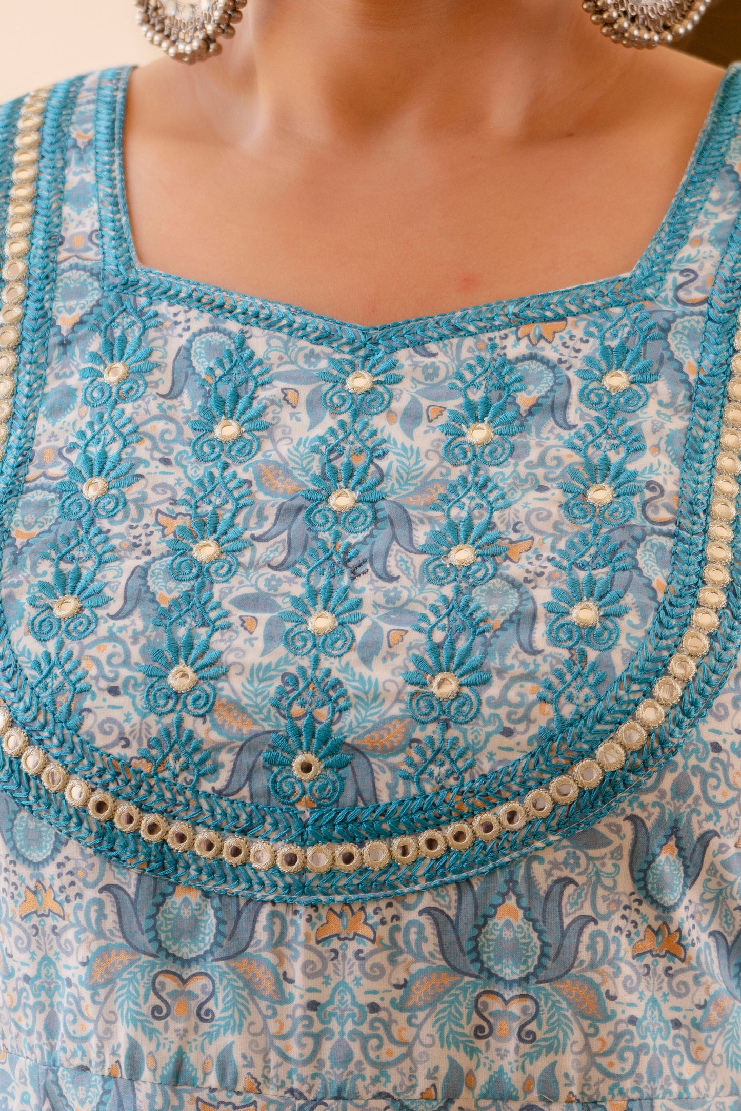 Light Grey Embroidered Anarkali Kurta & Dupatta Set (Pure Cotton)