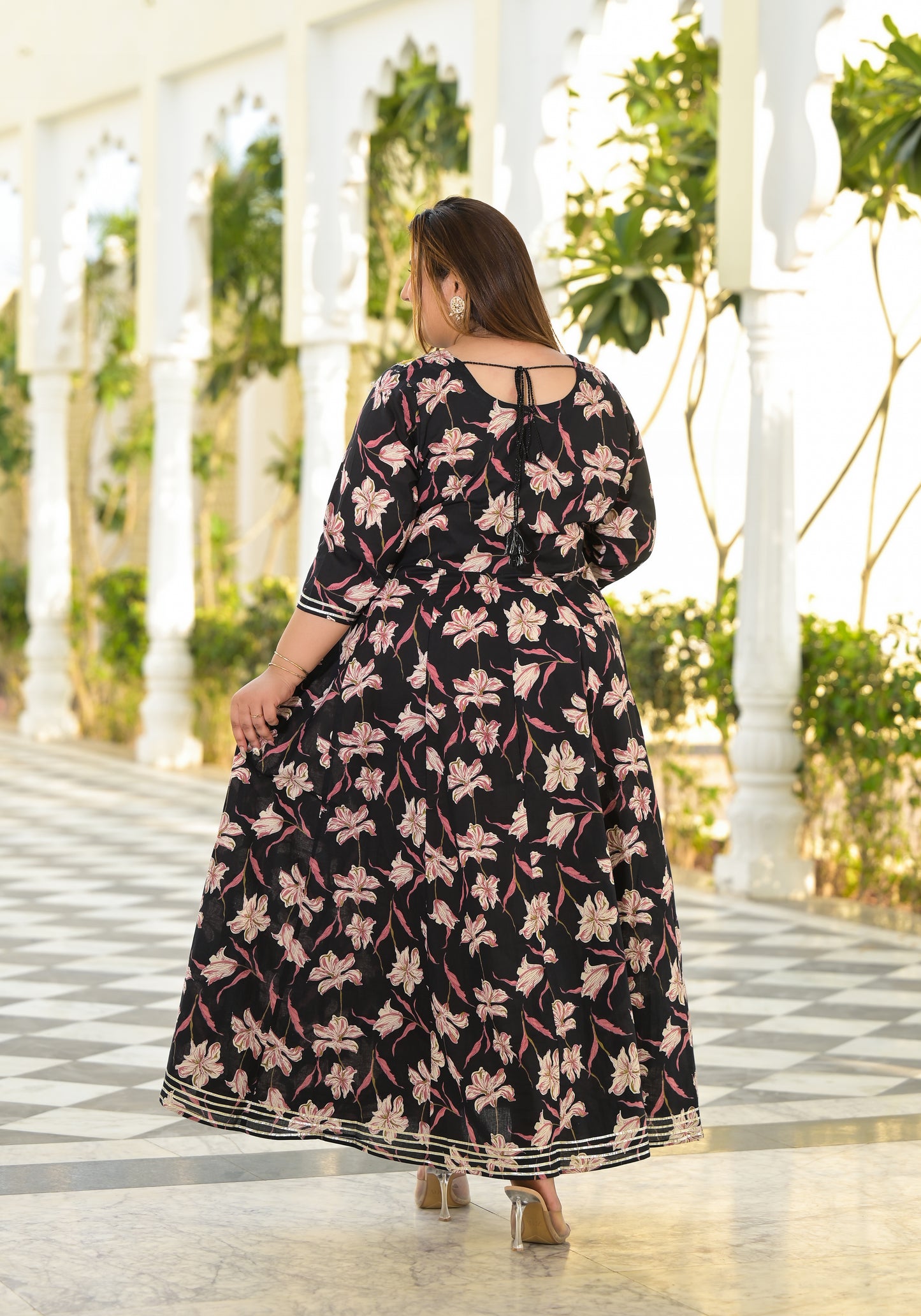 Black Embroidered Anarkali Kurta & Dupatta Set (Pure Cotton)