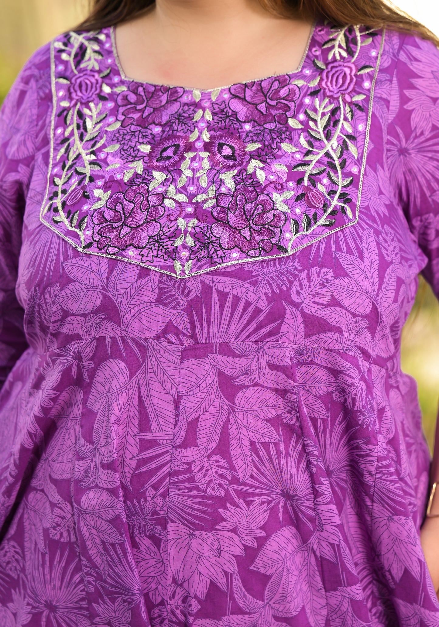 Purple Embroidered Anarkali Kurta & Dupatta Set (Pure Cotton)