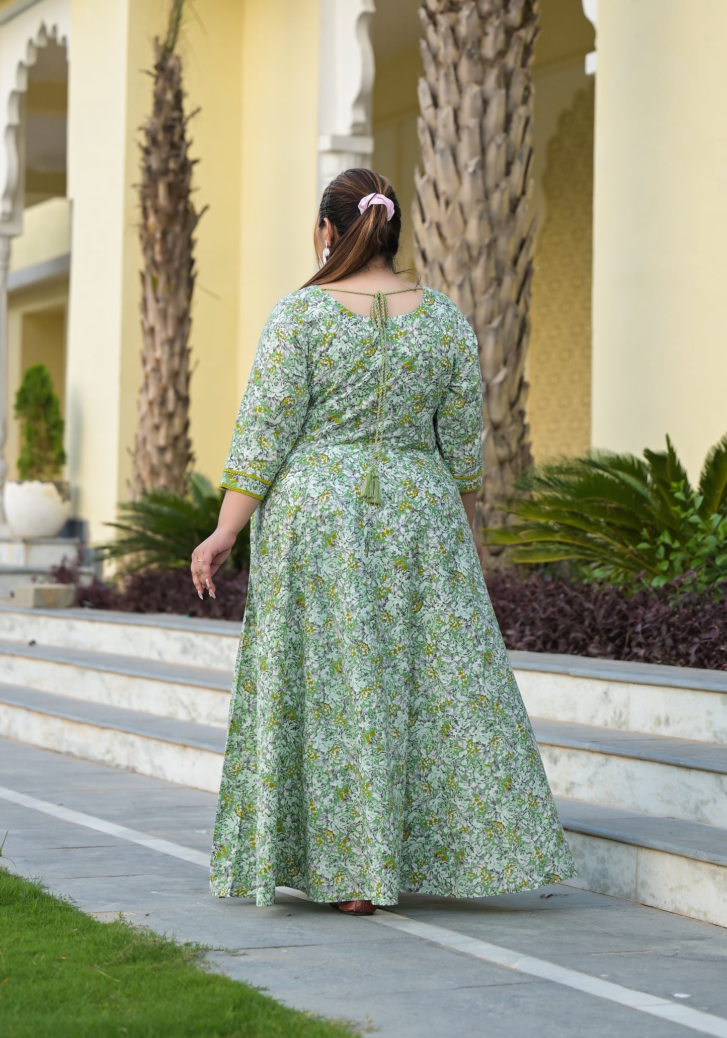 Green Anarkali Kurta & Dupatta Set (Pure Cotton)