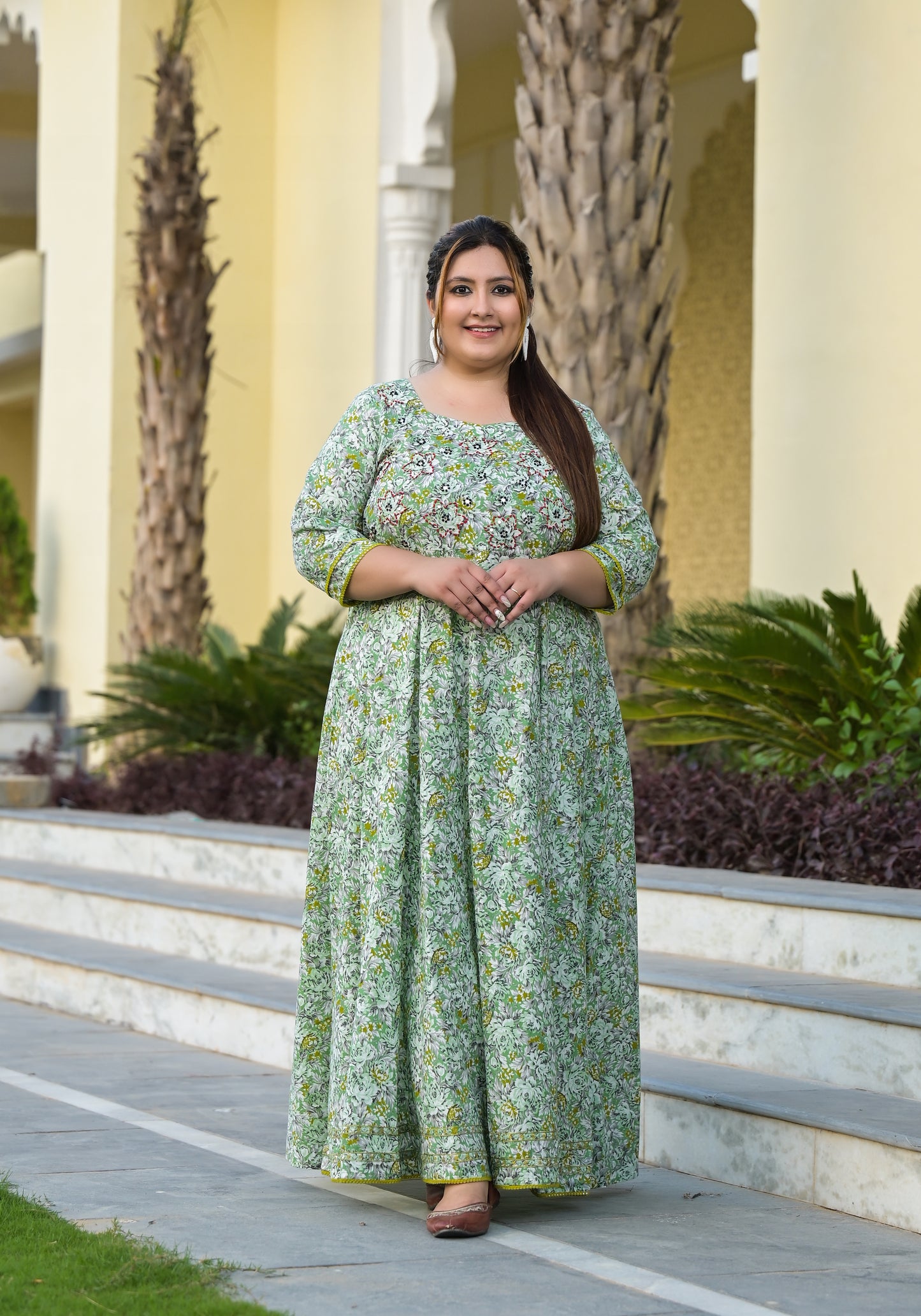 Green Anarkali Kurta & Dupatta Set (Pure Cotton)