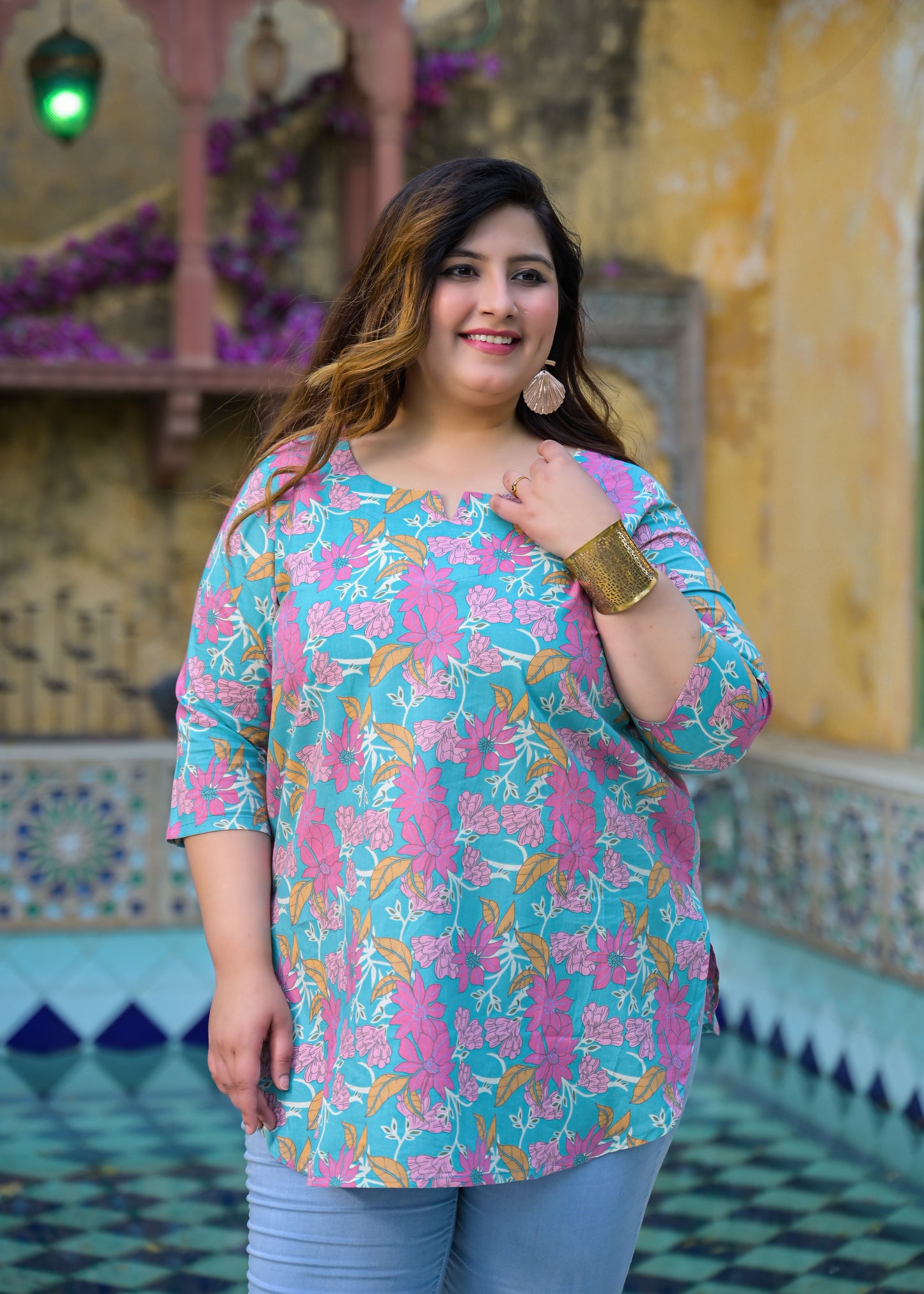 Teal Floral Printed Top