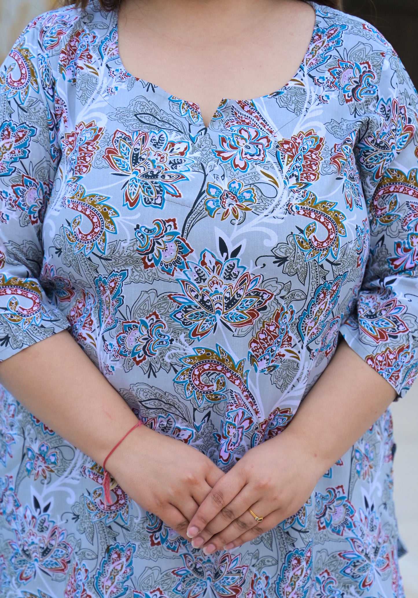 Grey Floral Printed Top