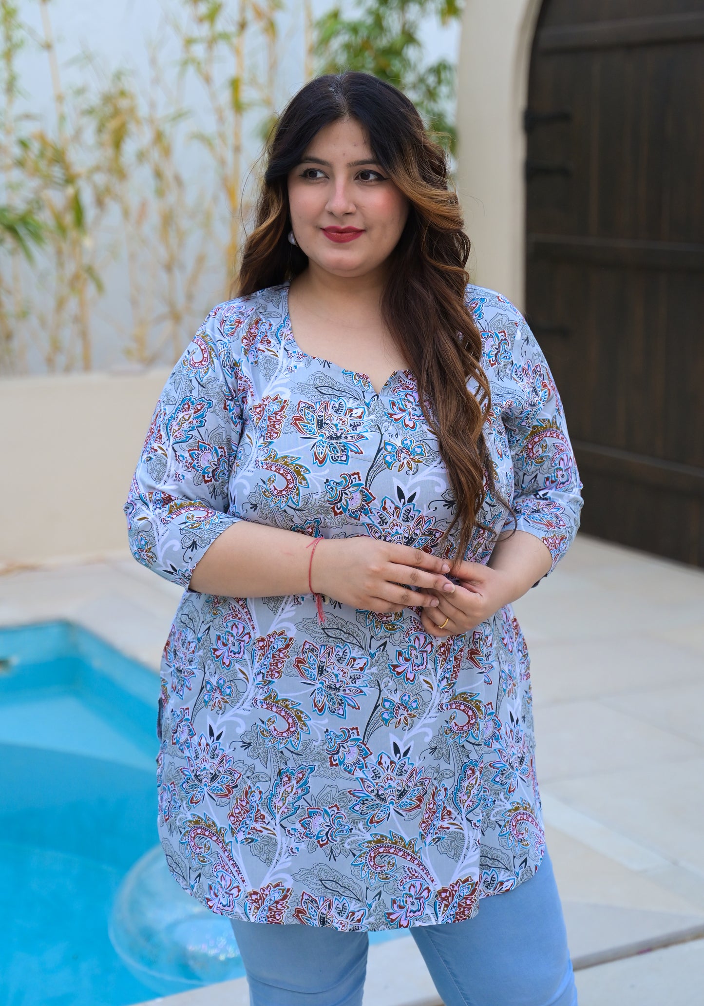 Grey Floral Printed Top