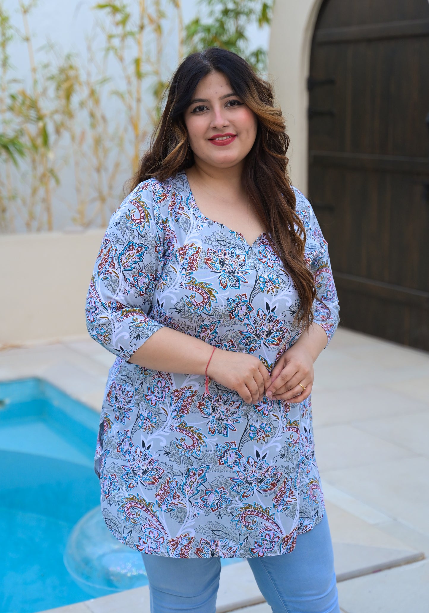 Grey Floral Printed Top