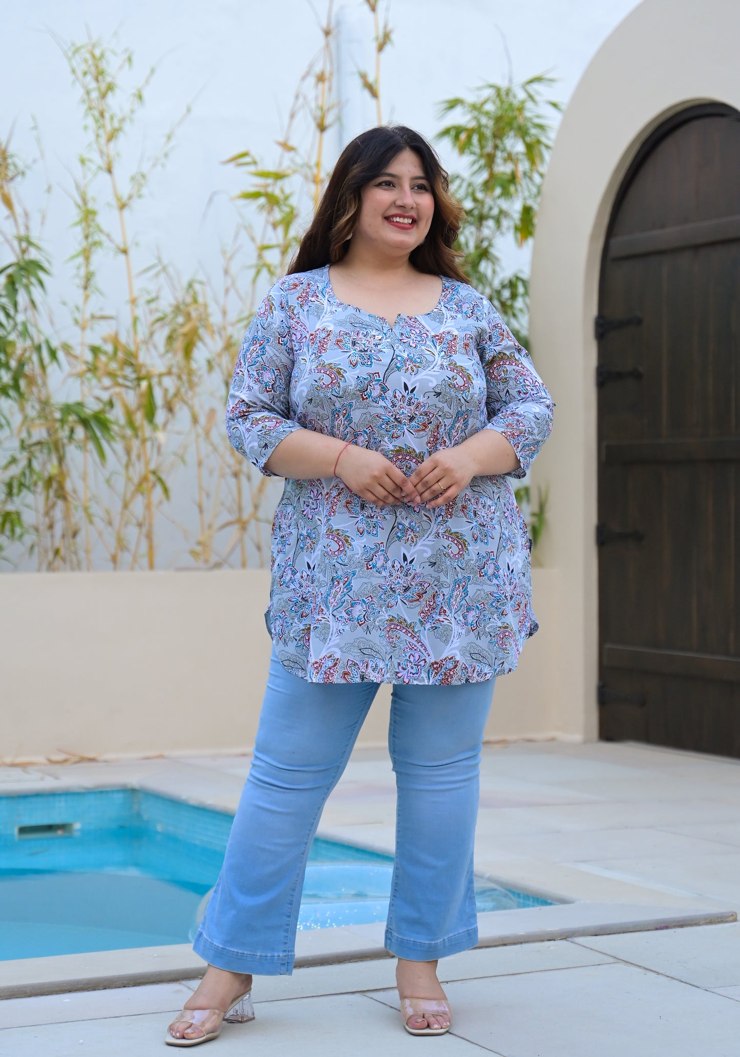 Grey Floral Printed Top