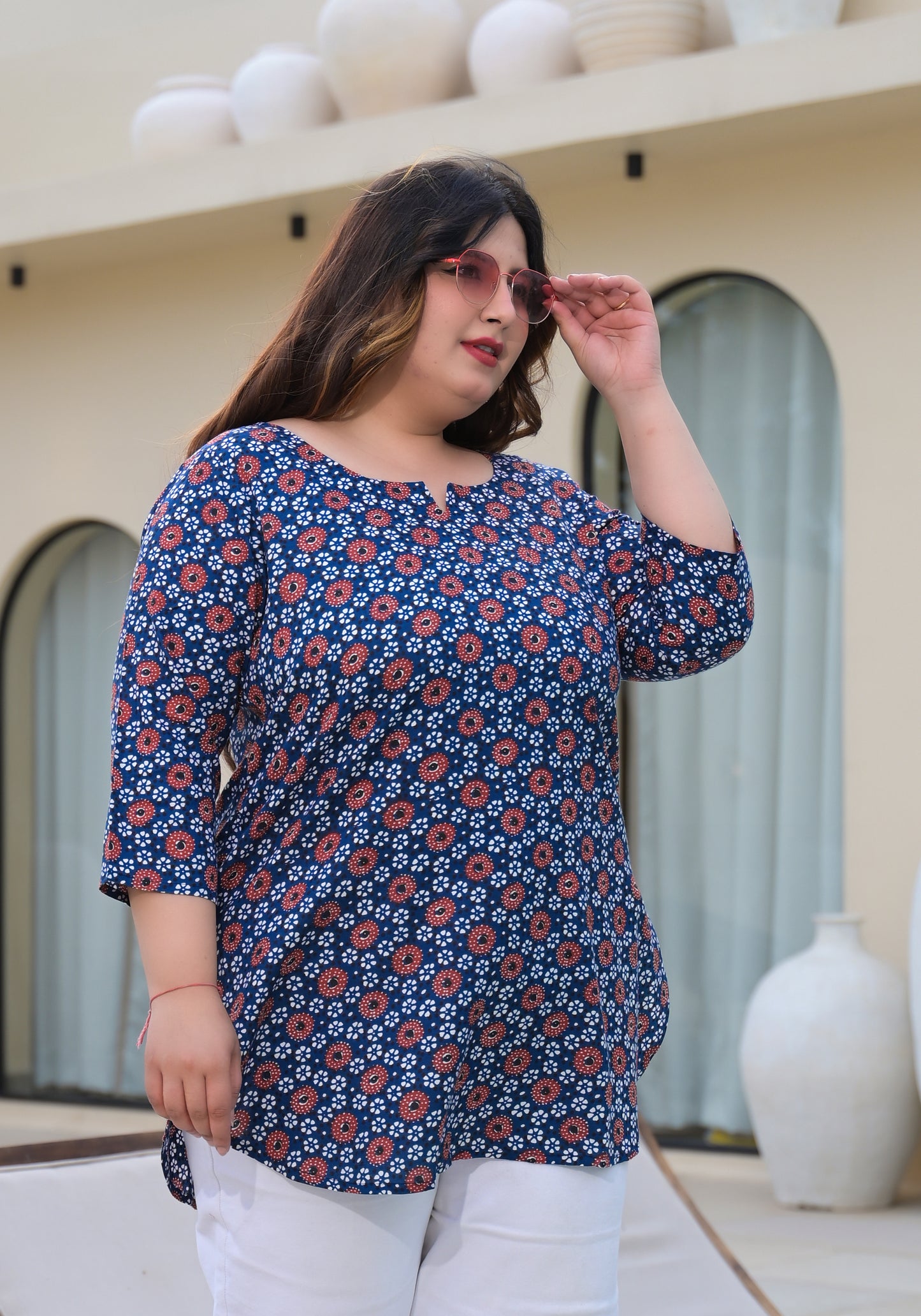 Blue Geometrical Printed Top