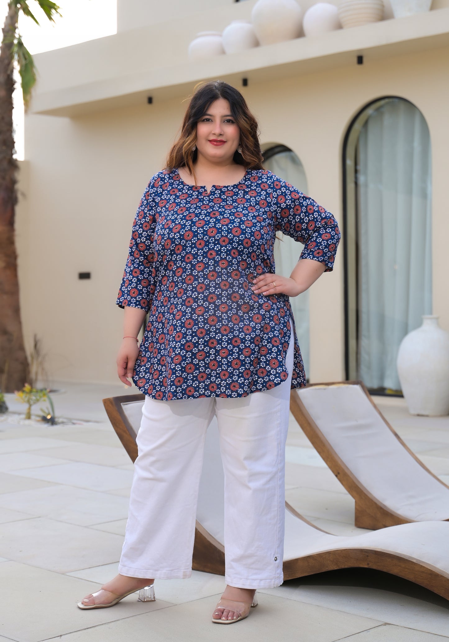 Blue Geometrical Printed Top