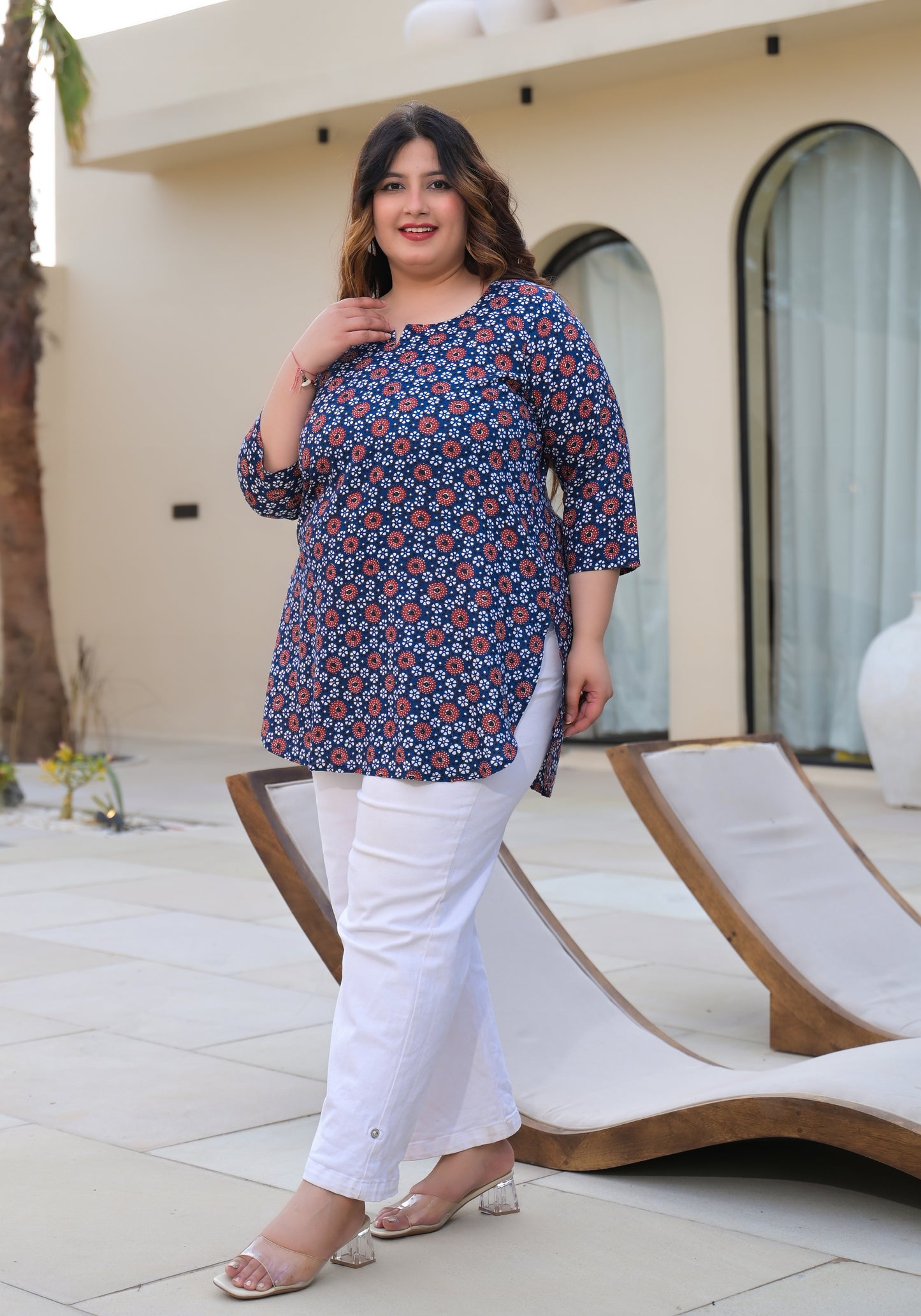 Blue Geometrical Printed Top