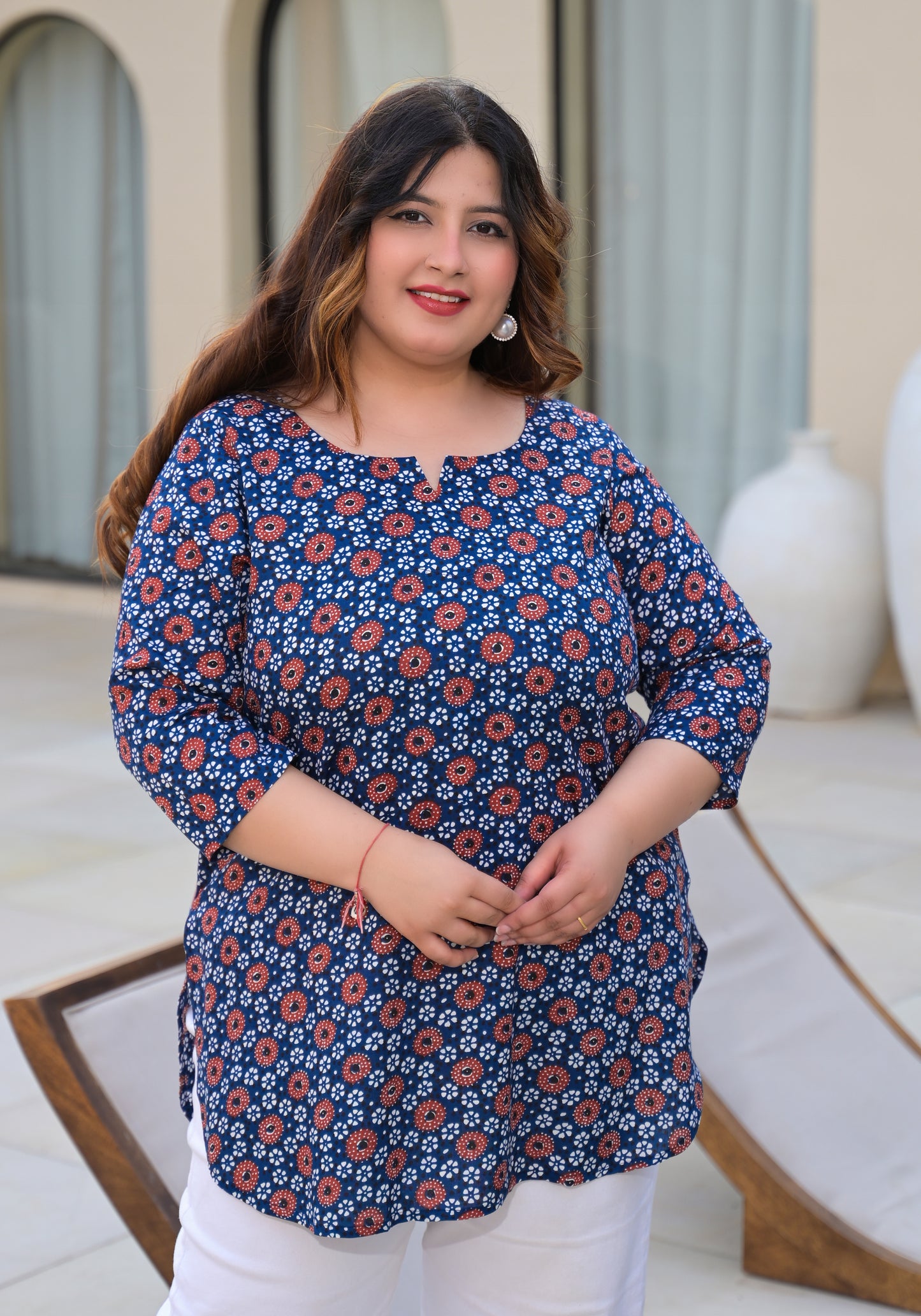 Blue Geometrical Printed Top