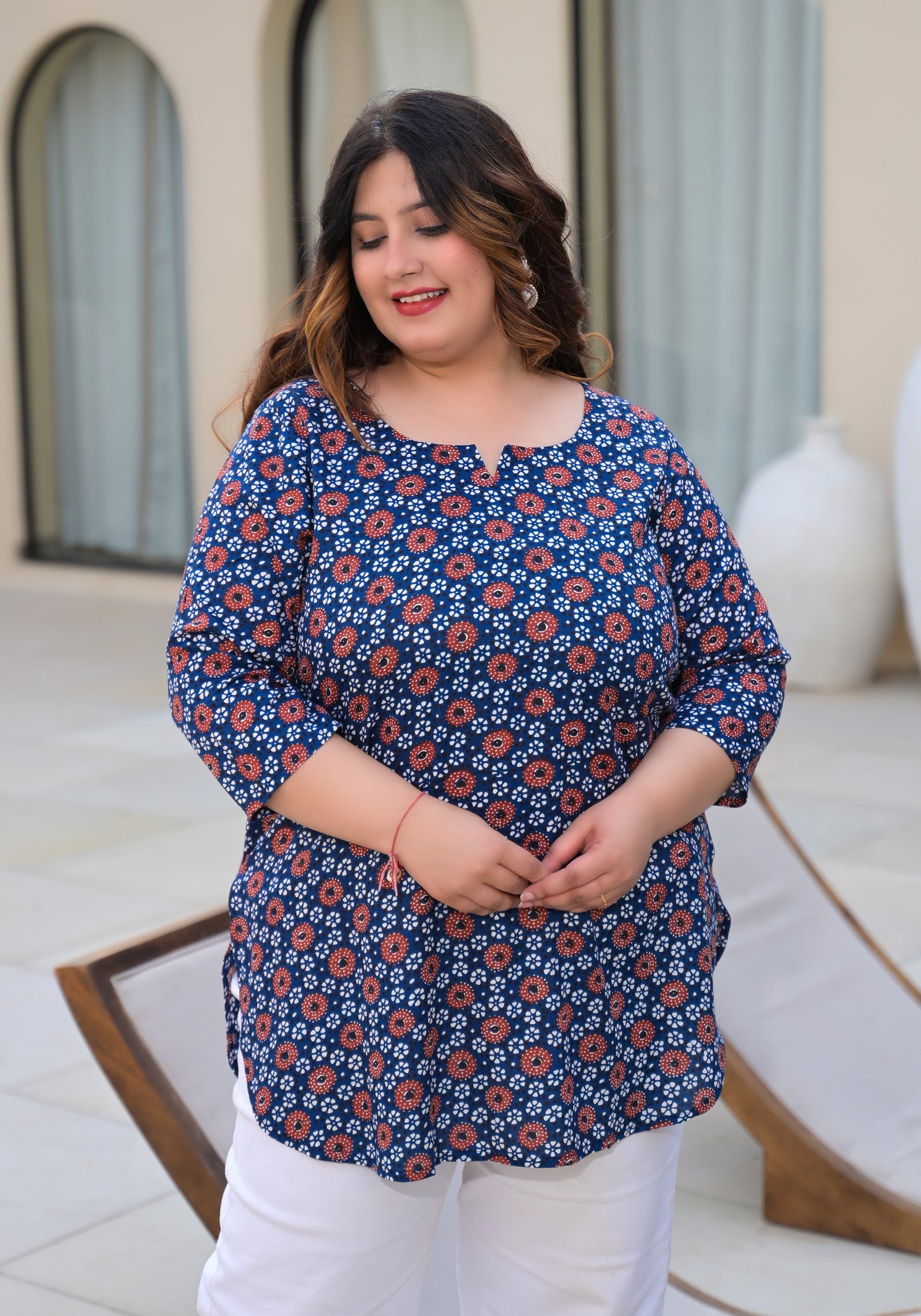 Blue Geometrical Printed Top