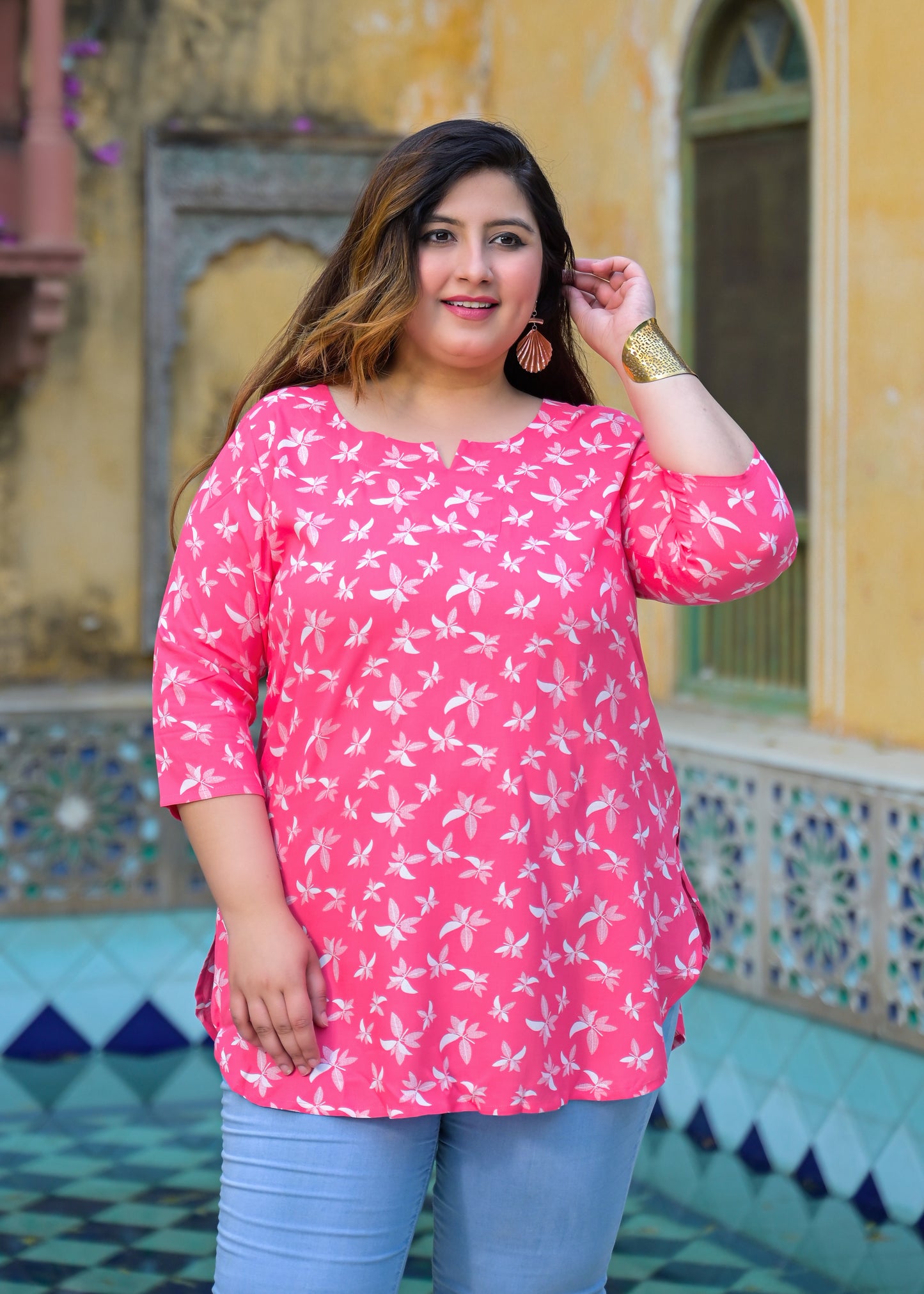 Pink Abstract Printed Top