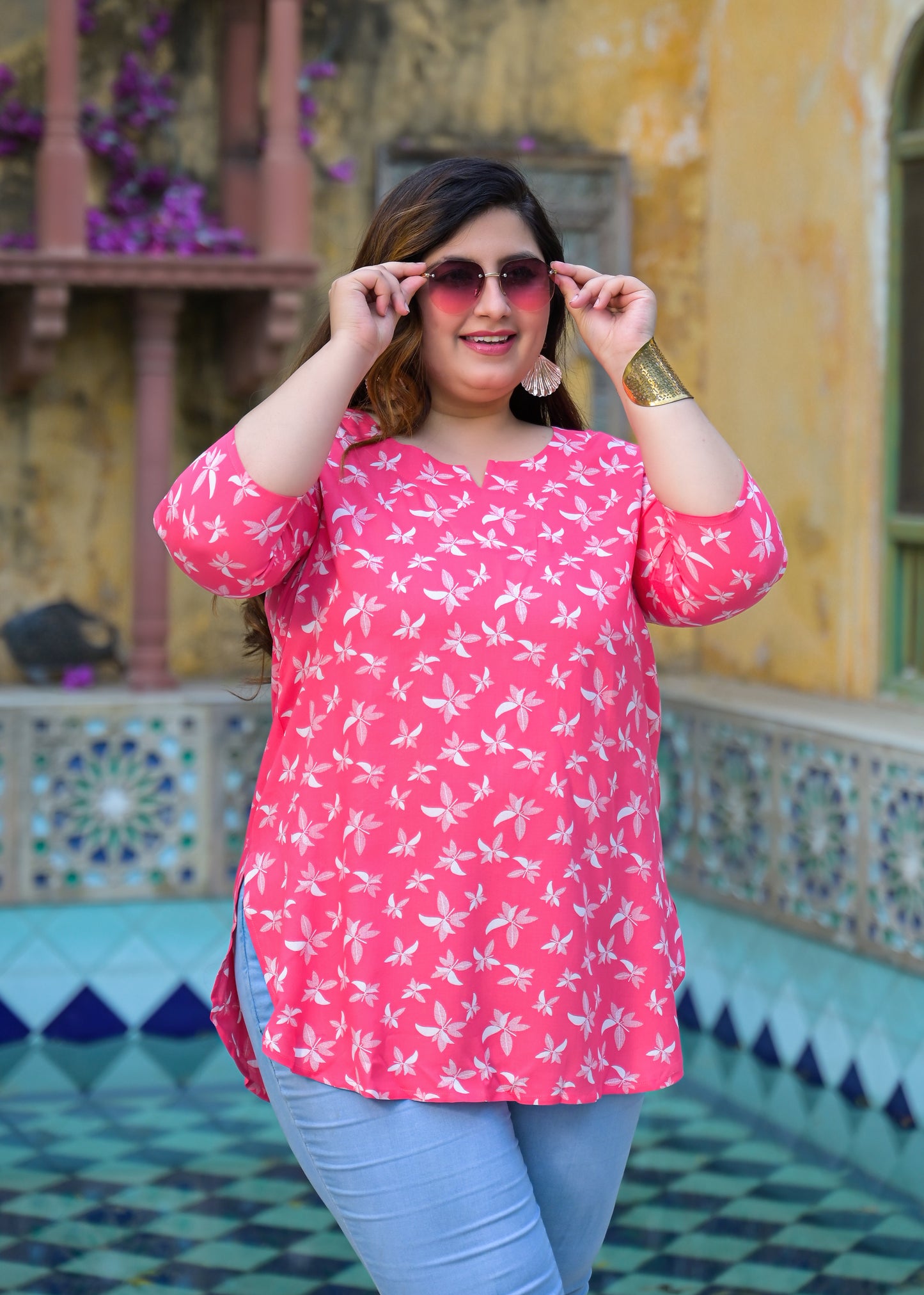 Pink Abstract Printed Top