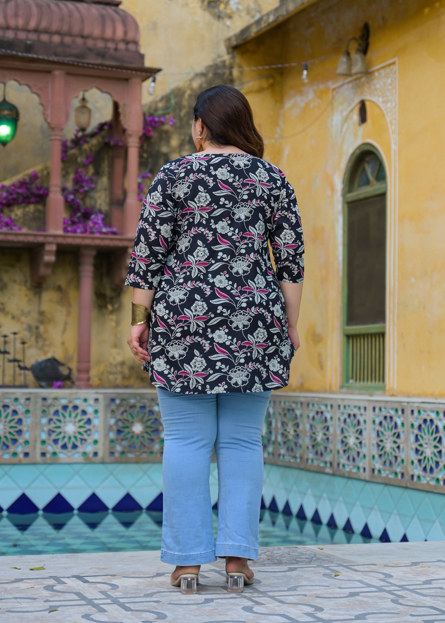 Black Floral Printed Top