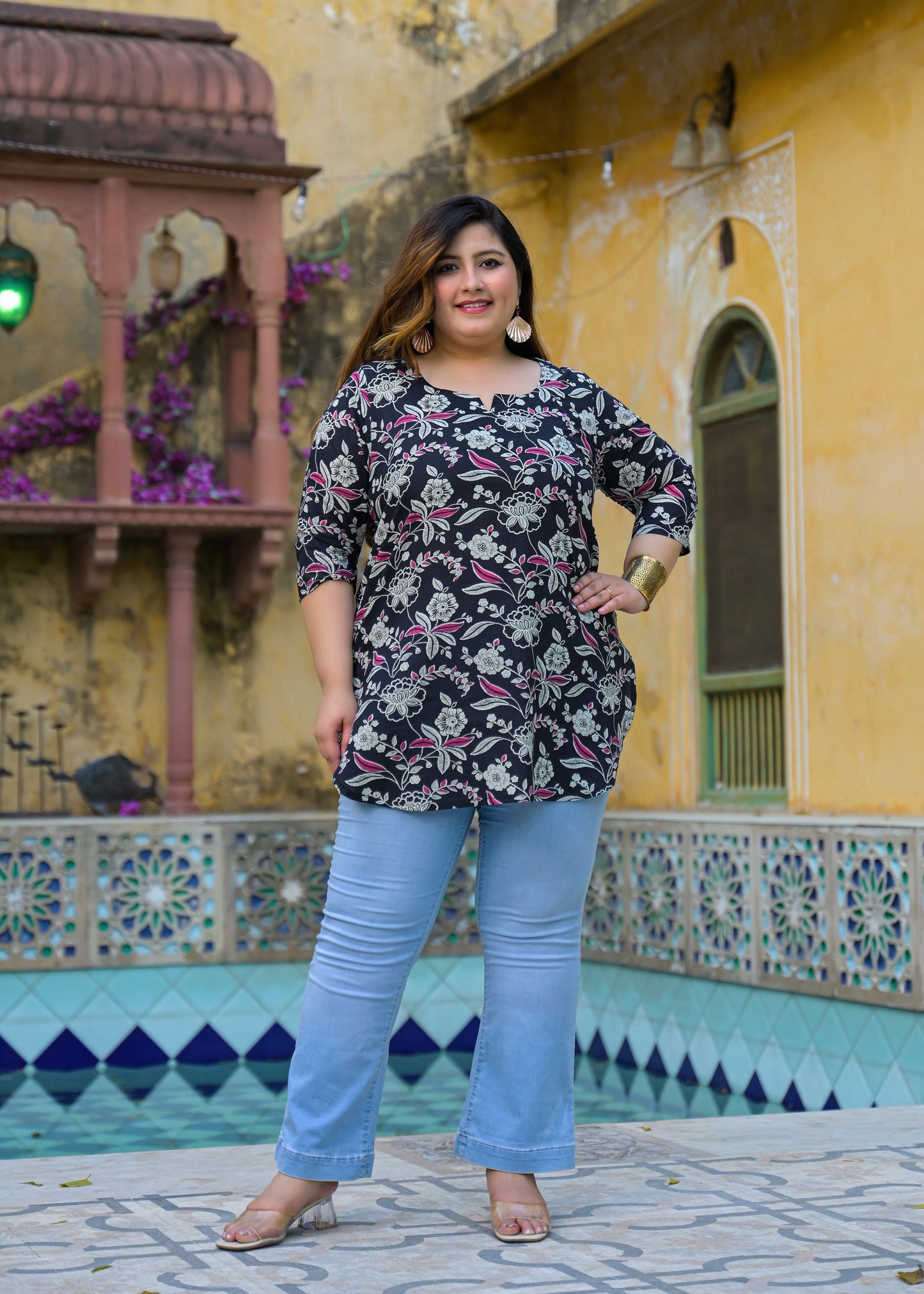 Black Floral Printed Top