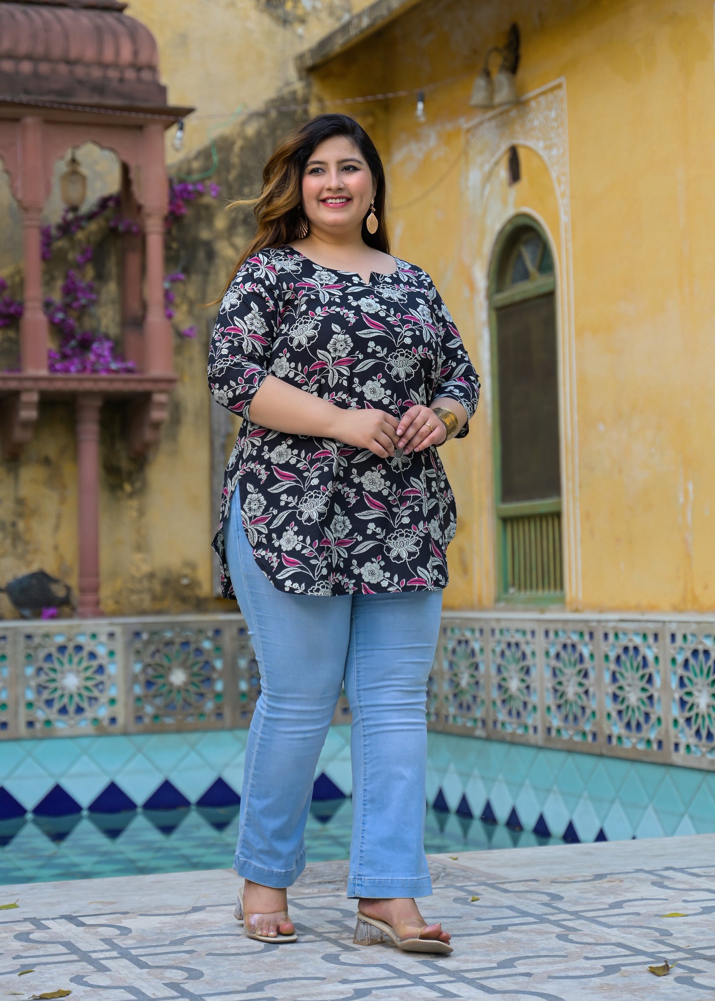 Black Floral Printed Top