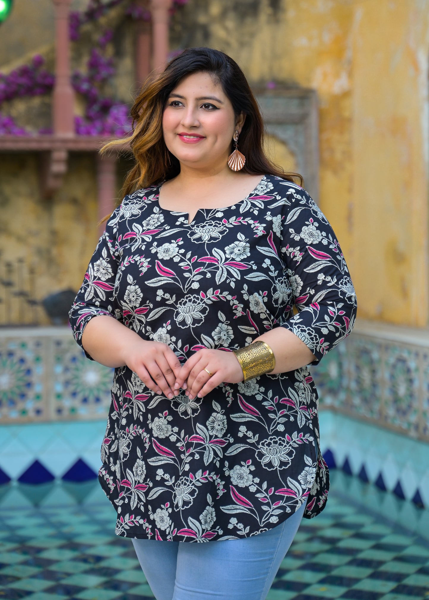Black Floral Printed Top