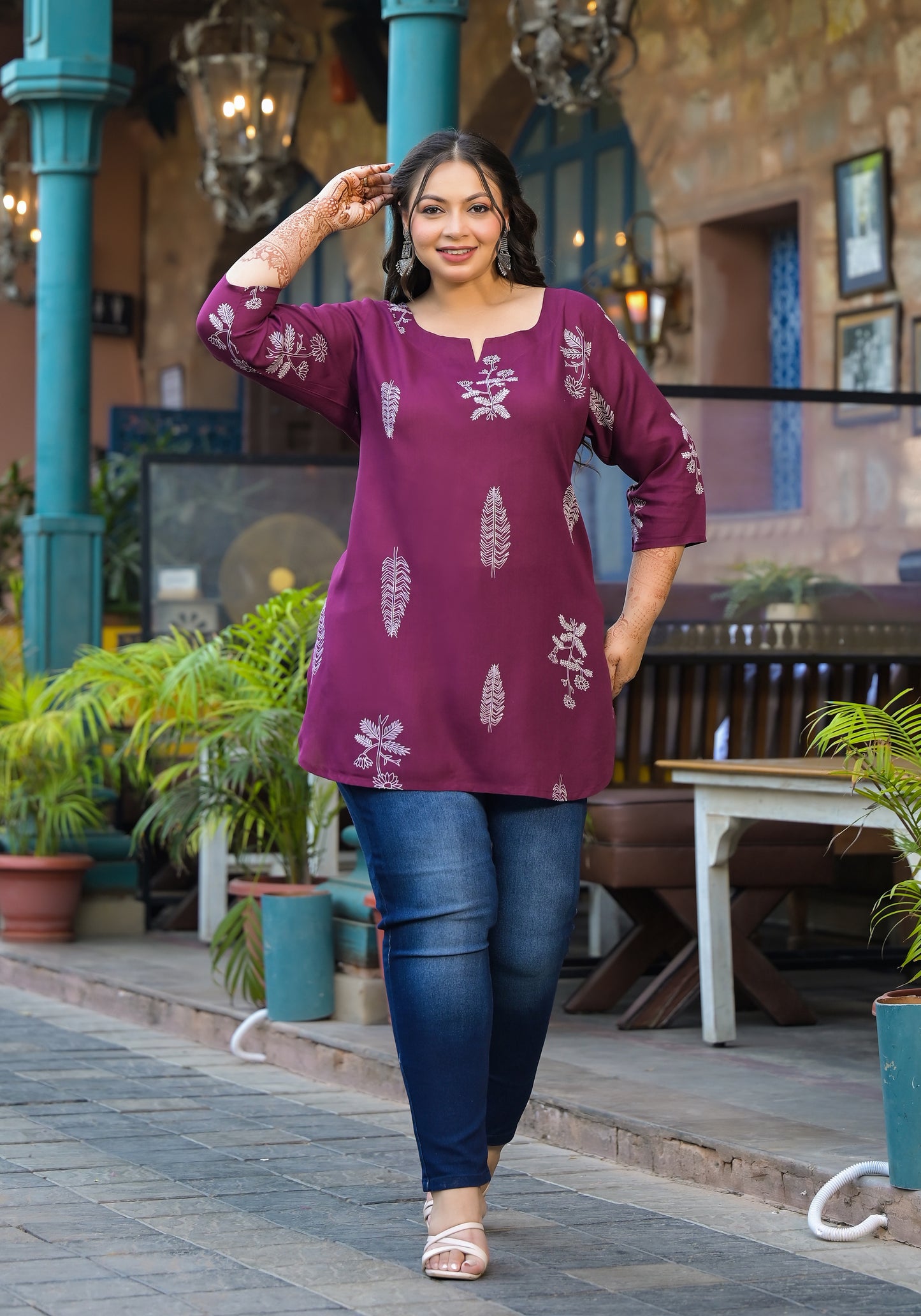 Maroon Floral Printed Top