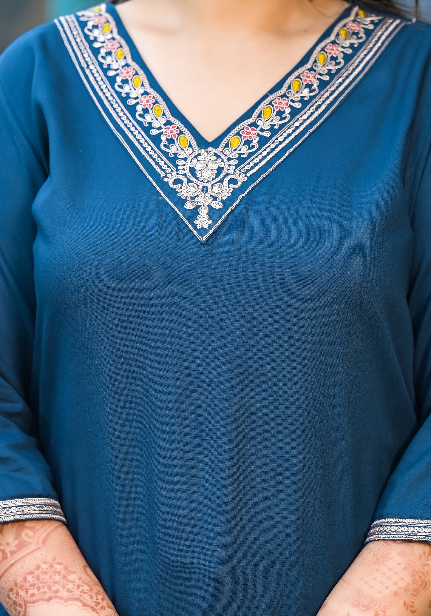 Blue Embroidered Kurta pant Dupatta Set