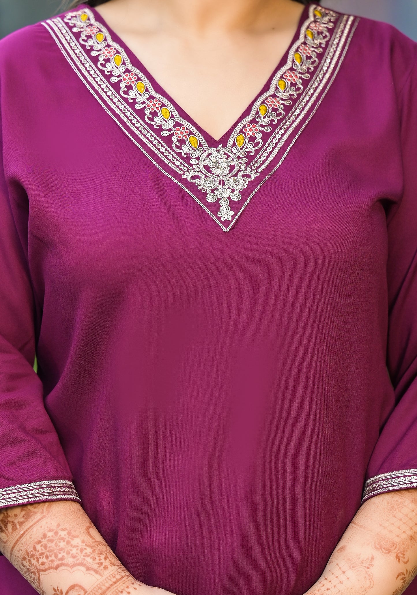 Maroon Embroidered Kurta Pant Dupatta Set