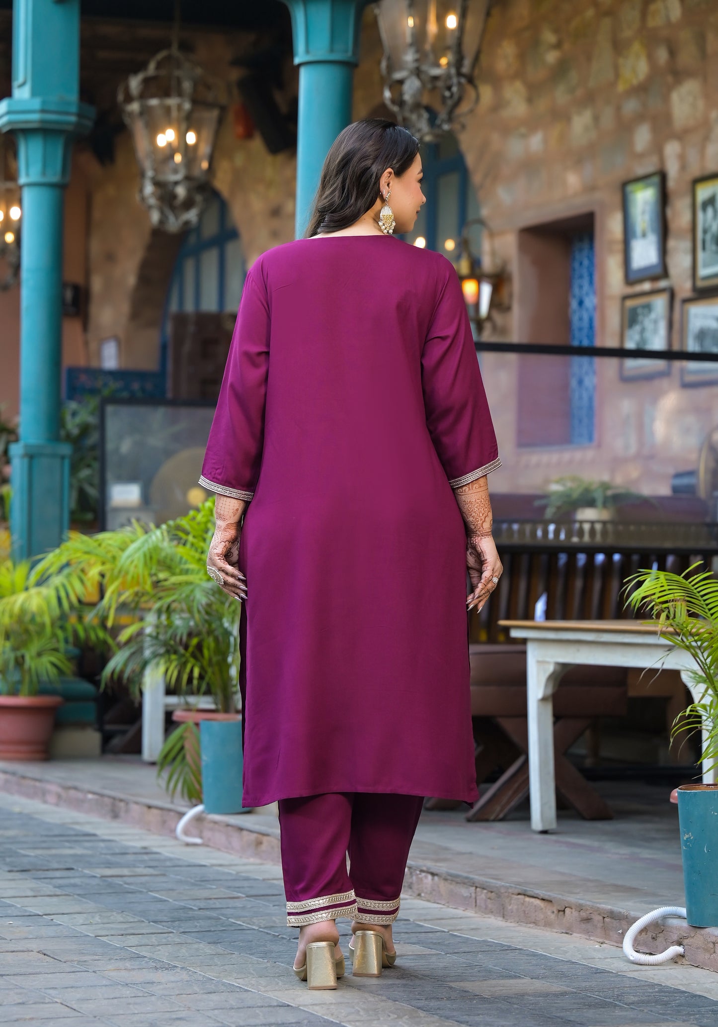 Maroon Embroidered Kurta Pant Dupatta Set