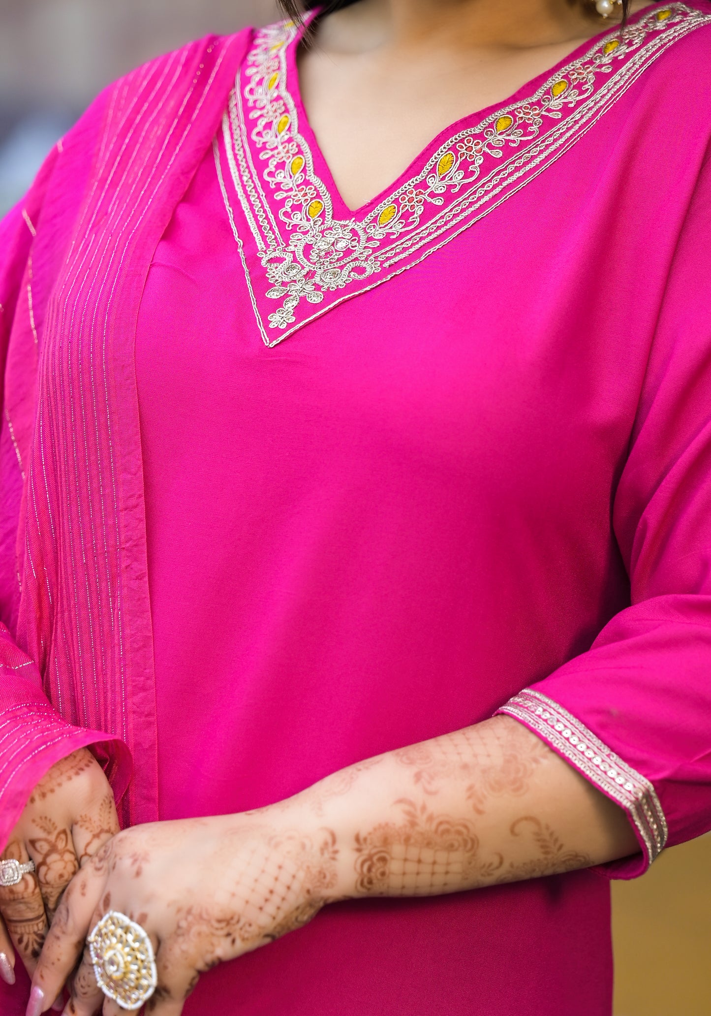 Rani Embroidered Kurta Pant Dupatta Set