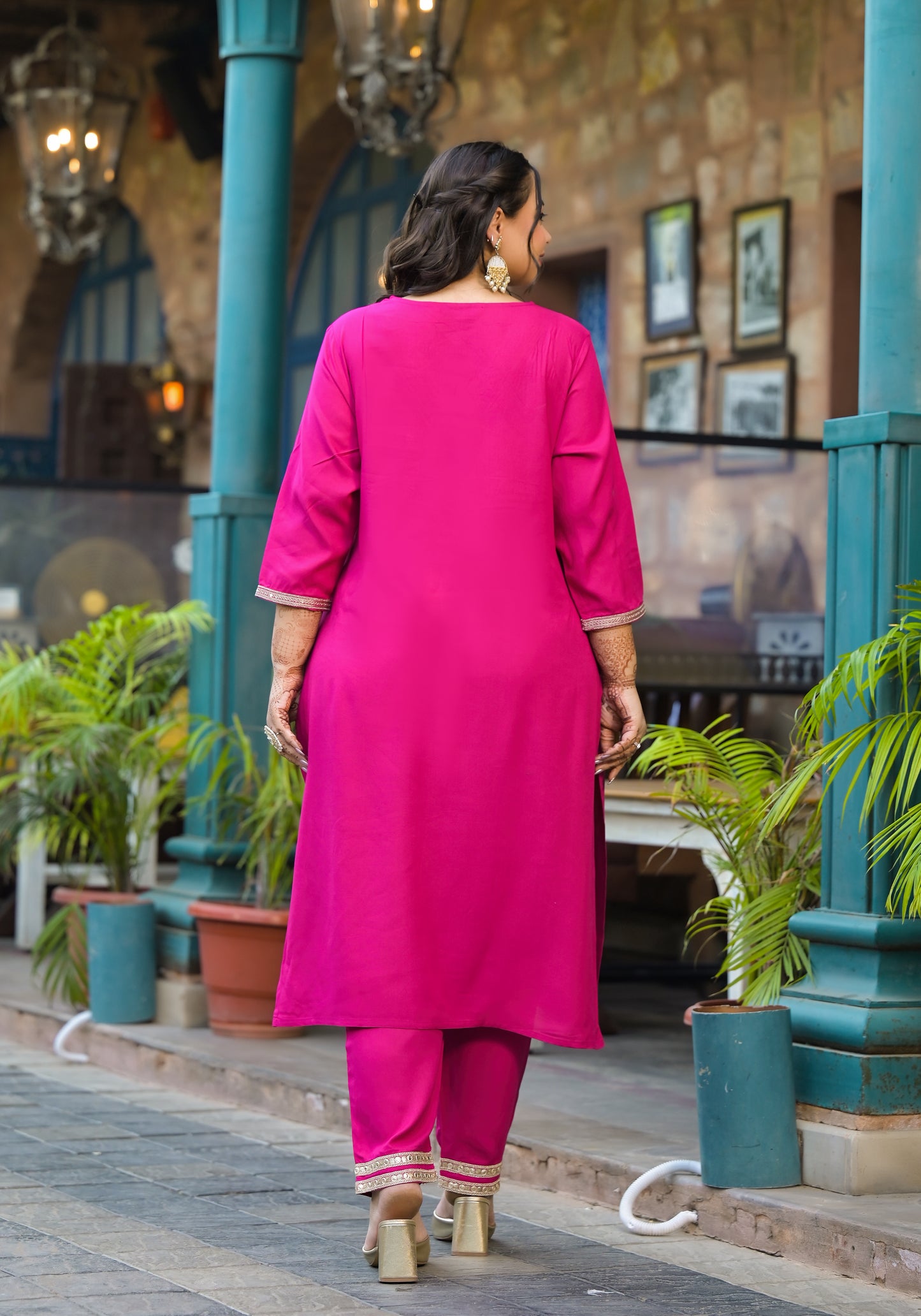 Rani Embroidered Kurta Pant Dupatta Set
