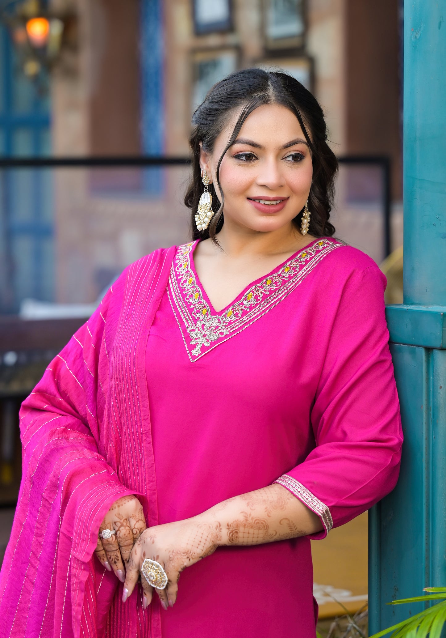 Rani Embroidered Kurta Pant Dupatta Set