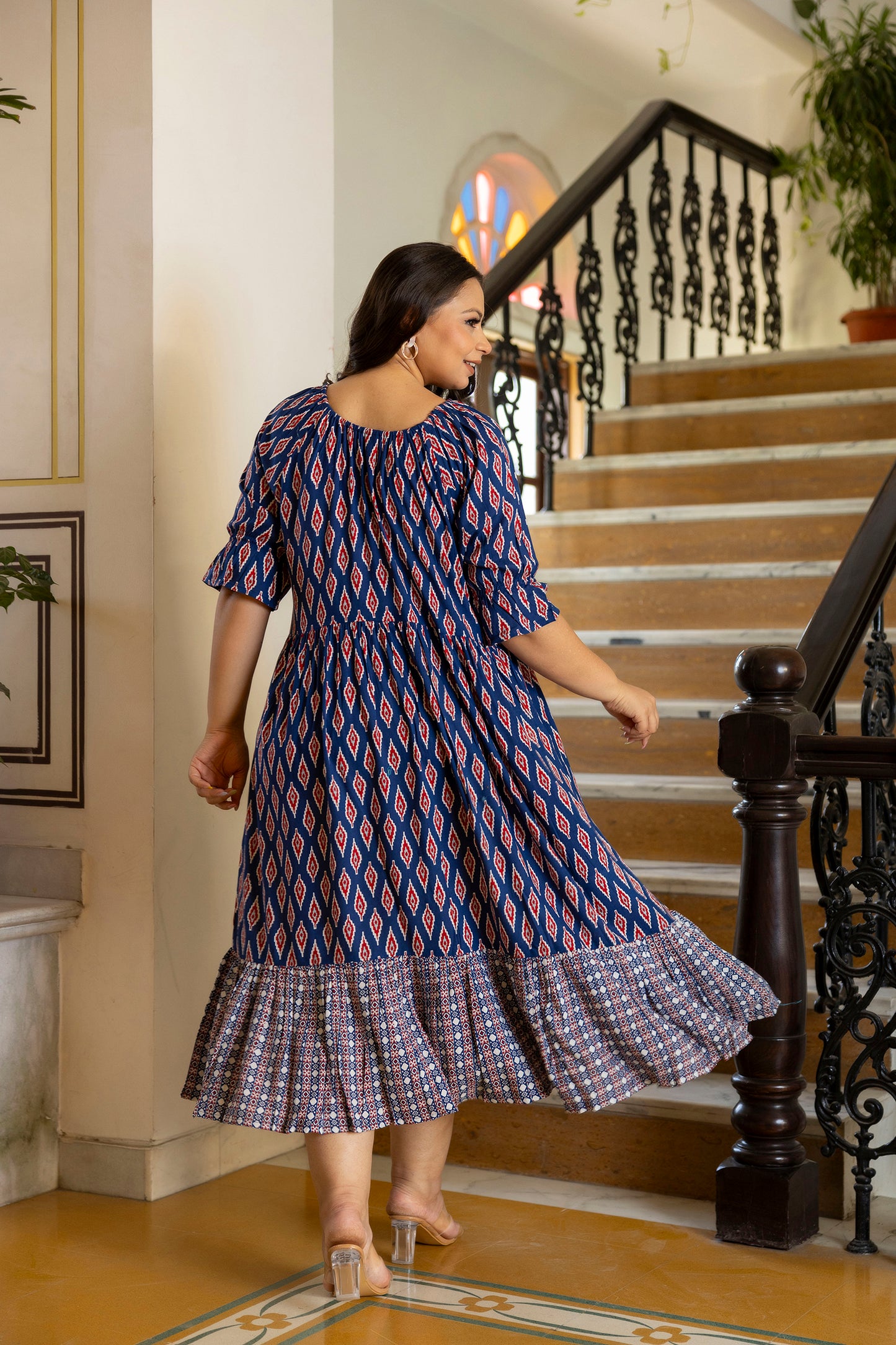 Dark Blue Floral Plus Size Dress