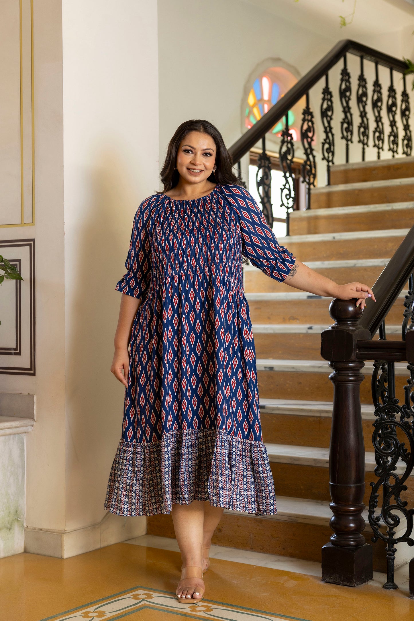 Dark Blue Floral Plus Size Dress