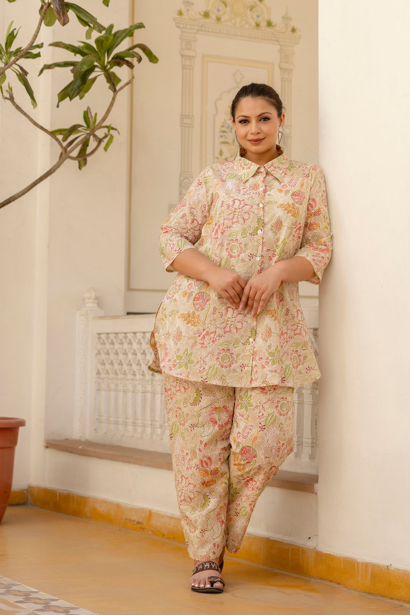 Beige Pure Cotton Co-Ord Tunic and Pant Set