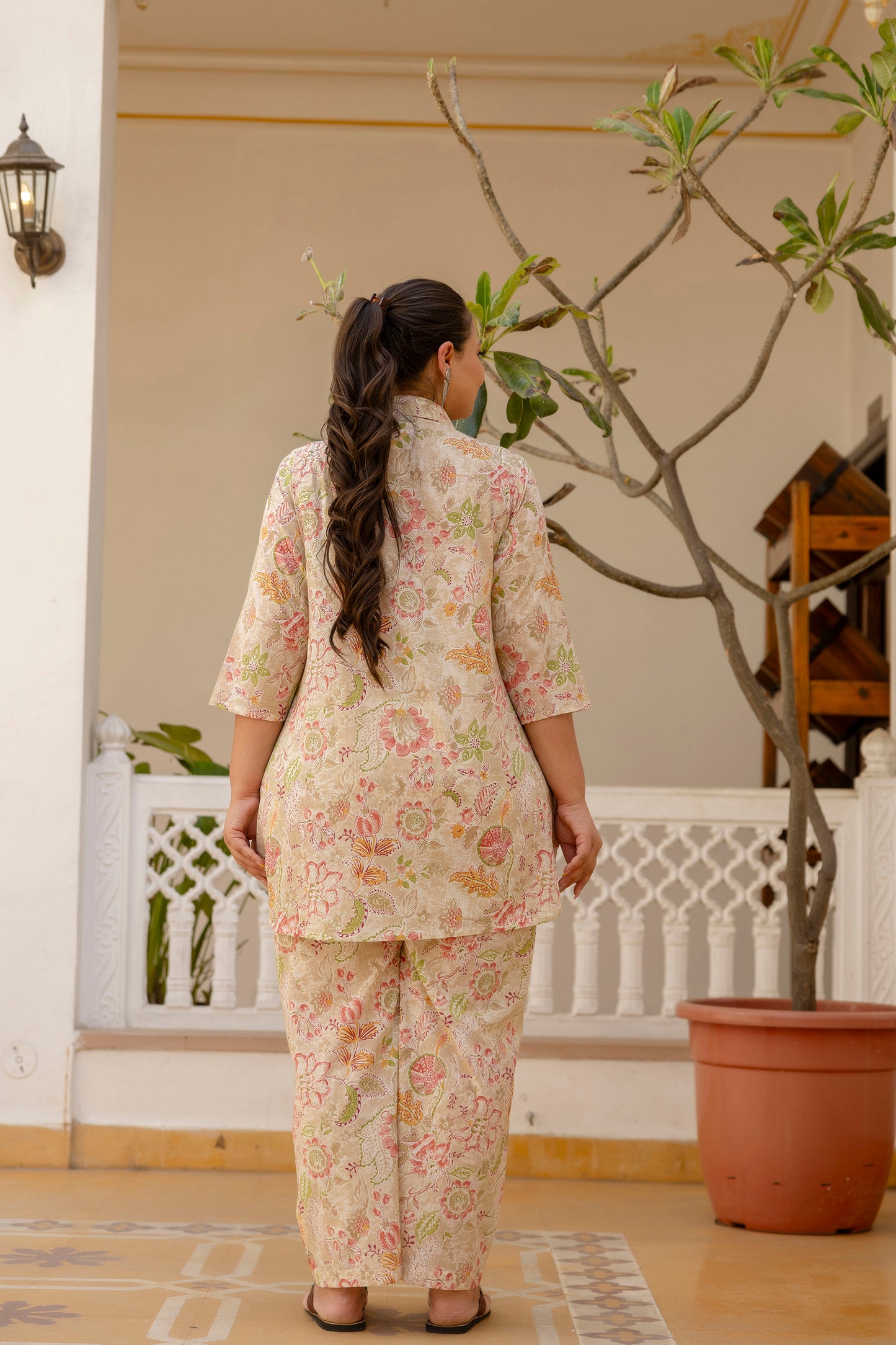 Beige Pure Cotton Co-Ord Tunic and Pant Set