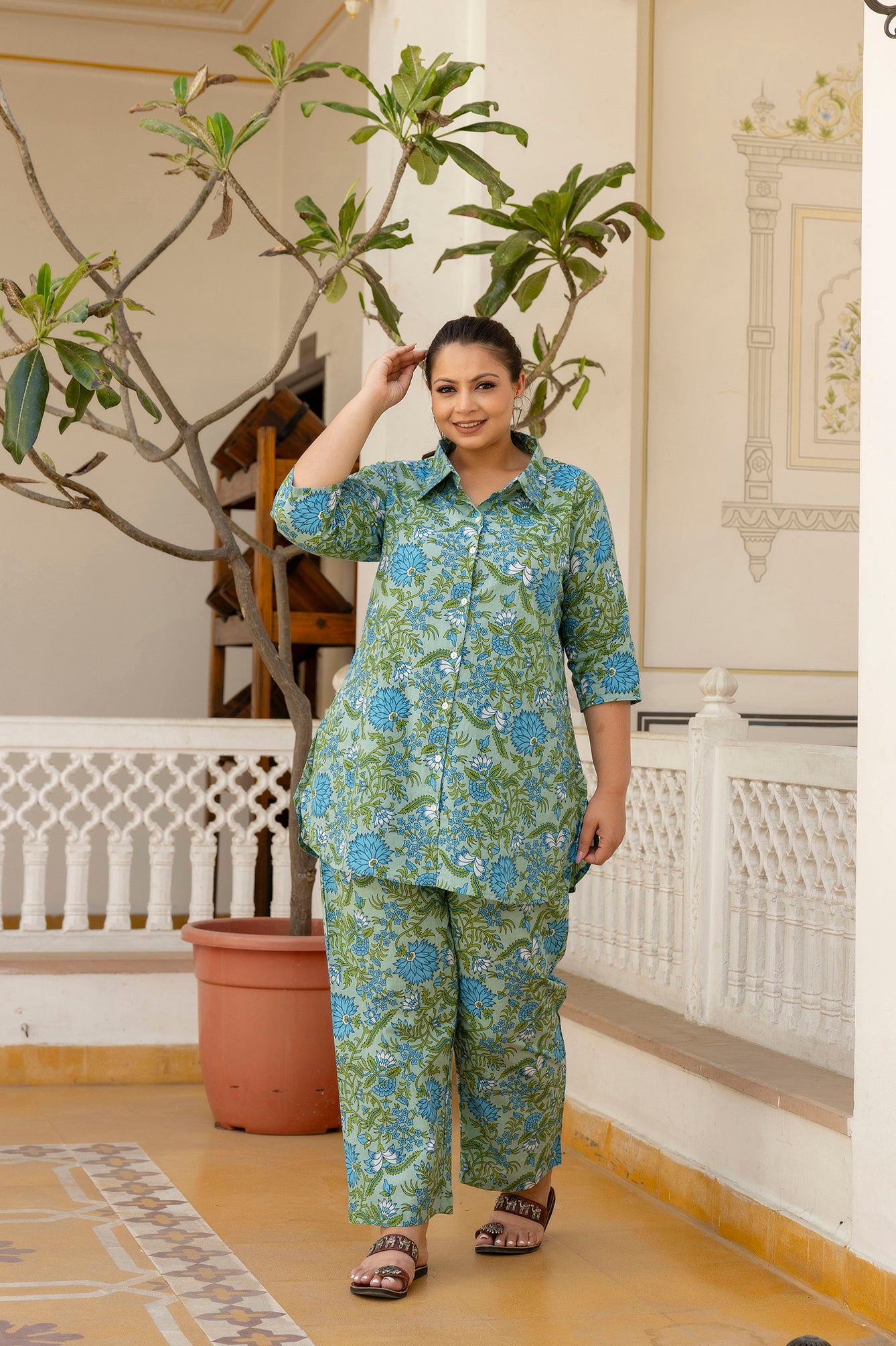 Green Pure Cotton Co-Ord Tunic and Pant Set