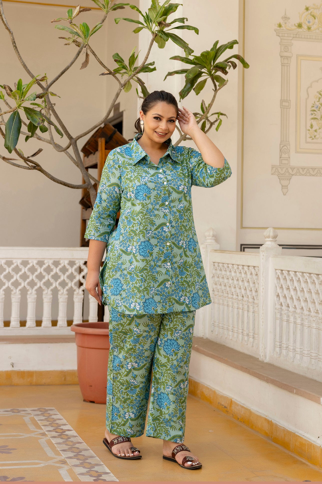Green Pure Cotton Co-Ord Tunic and Pant Set