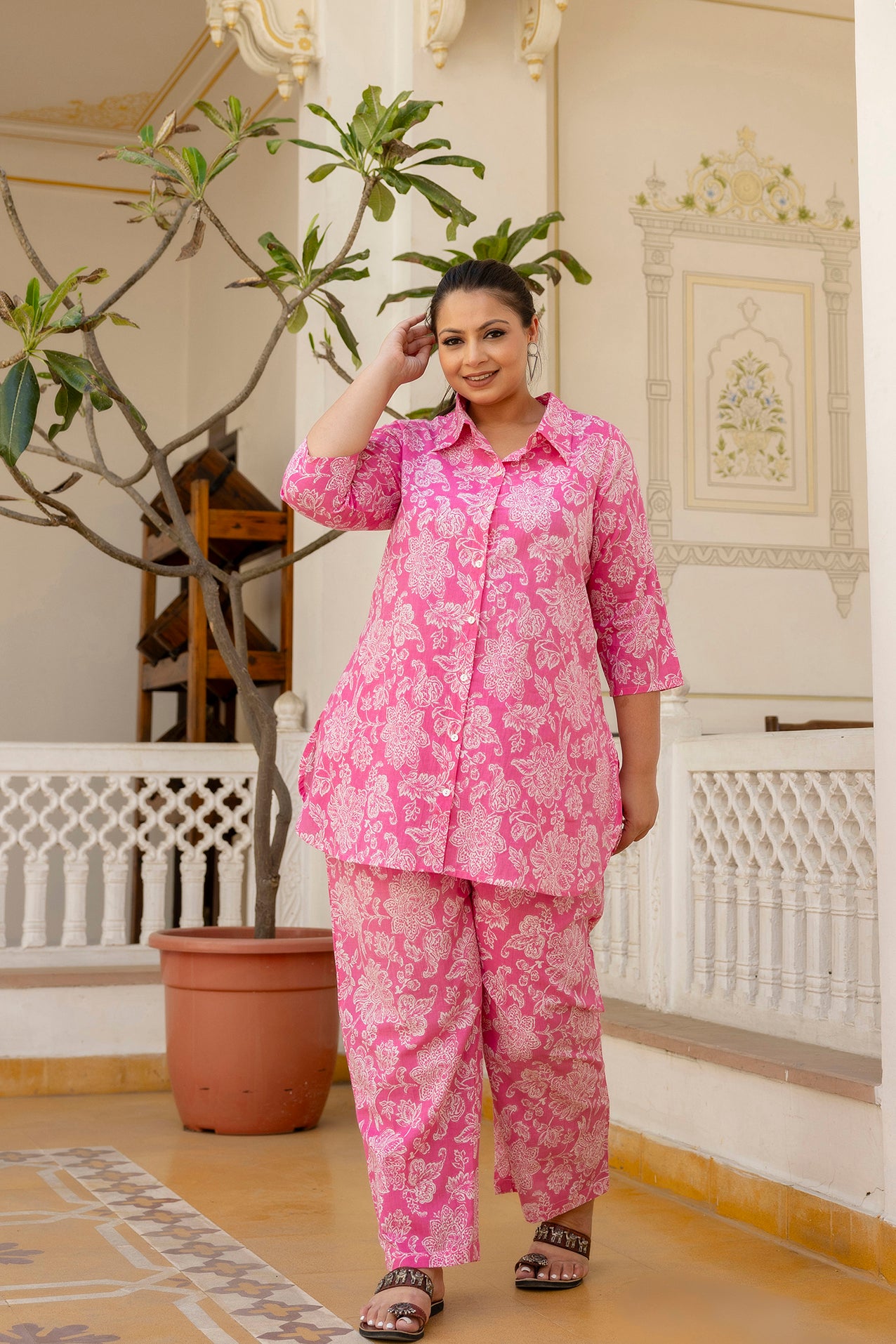 Pink Pure Cotton Co-Ord Tunic and Pant Set
