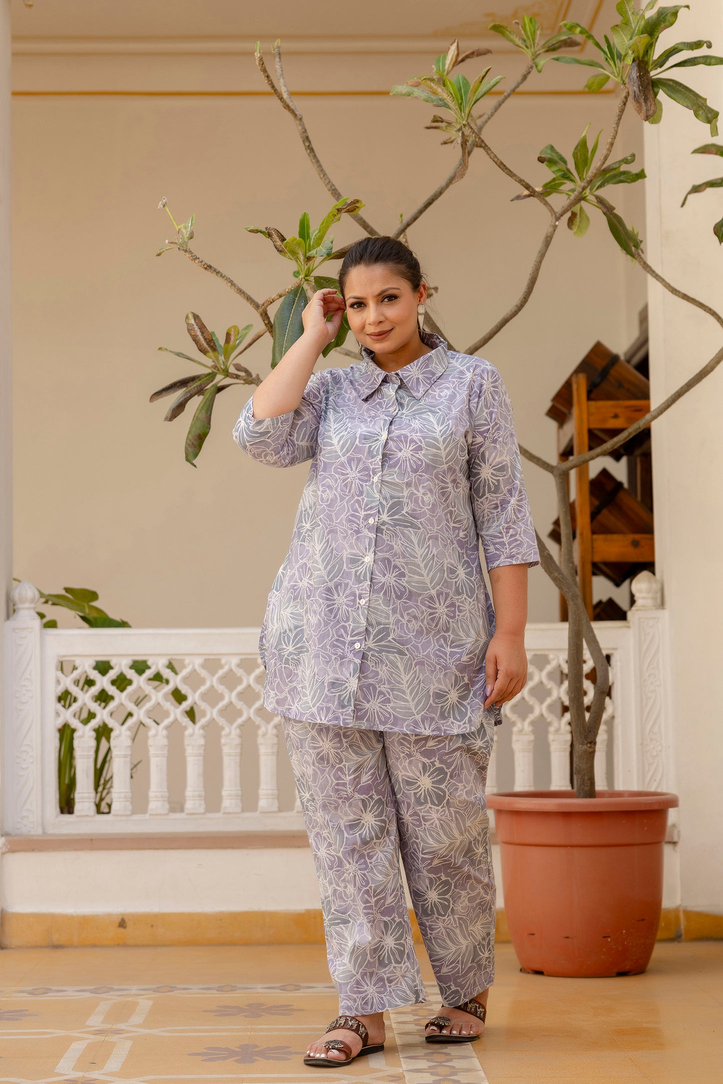 Purple Pure Cotton Co-Ord Tunic and Pant Set