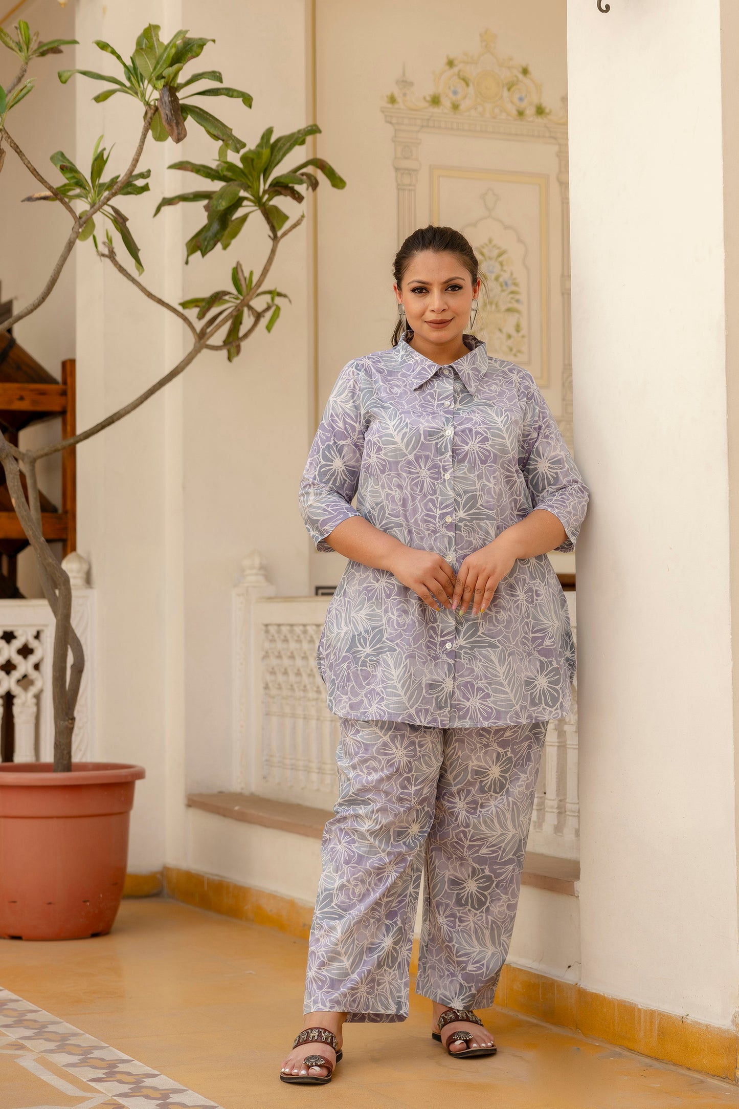 Purple Pure Cotton Co-Ord Tunic and Pant Set