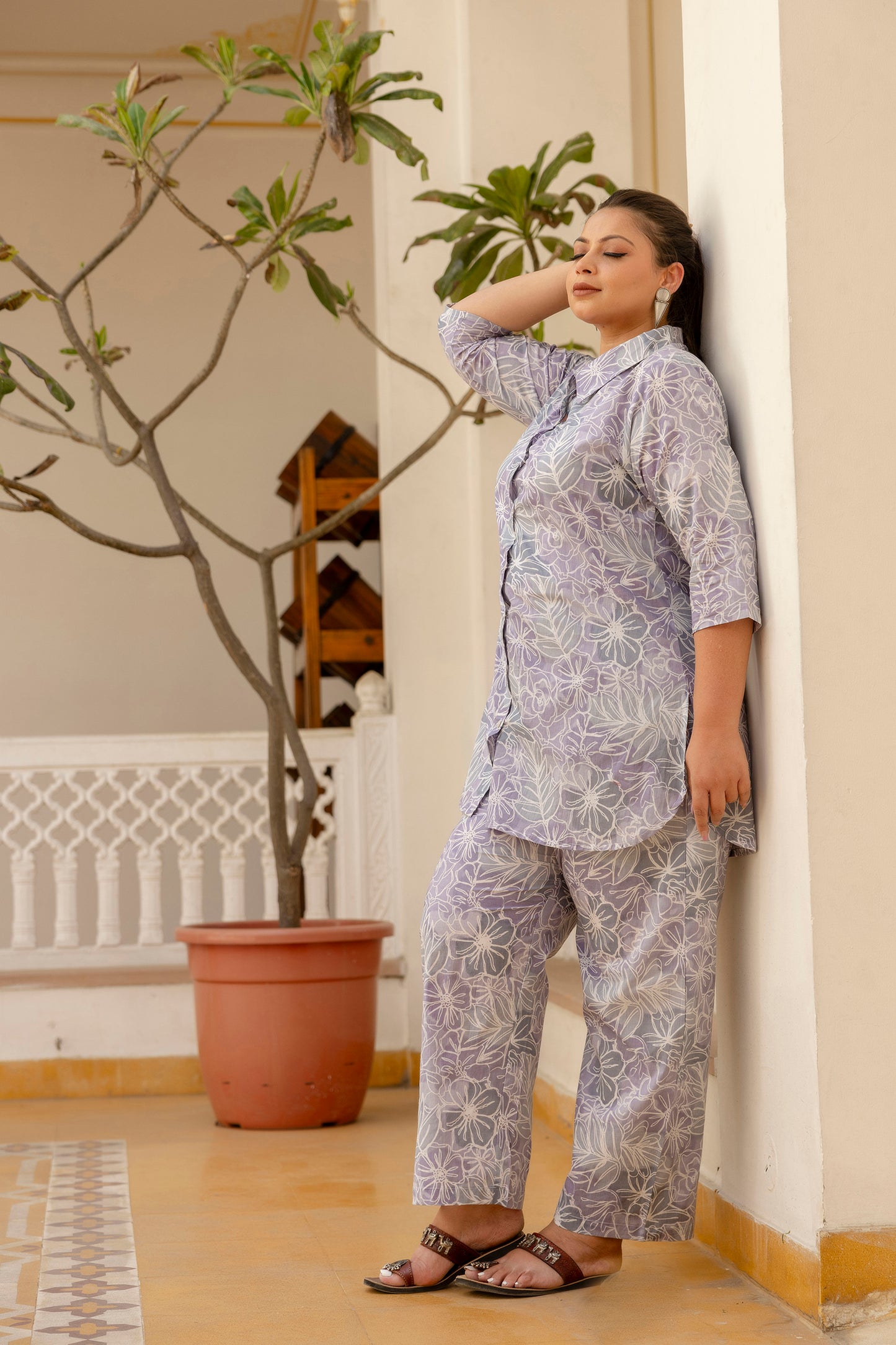 Purple Pure Cotton Co-Ord Tunic and Pant Set