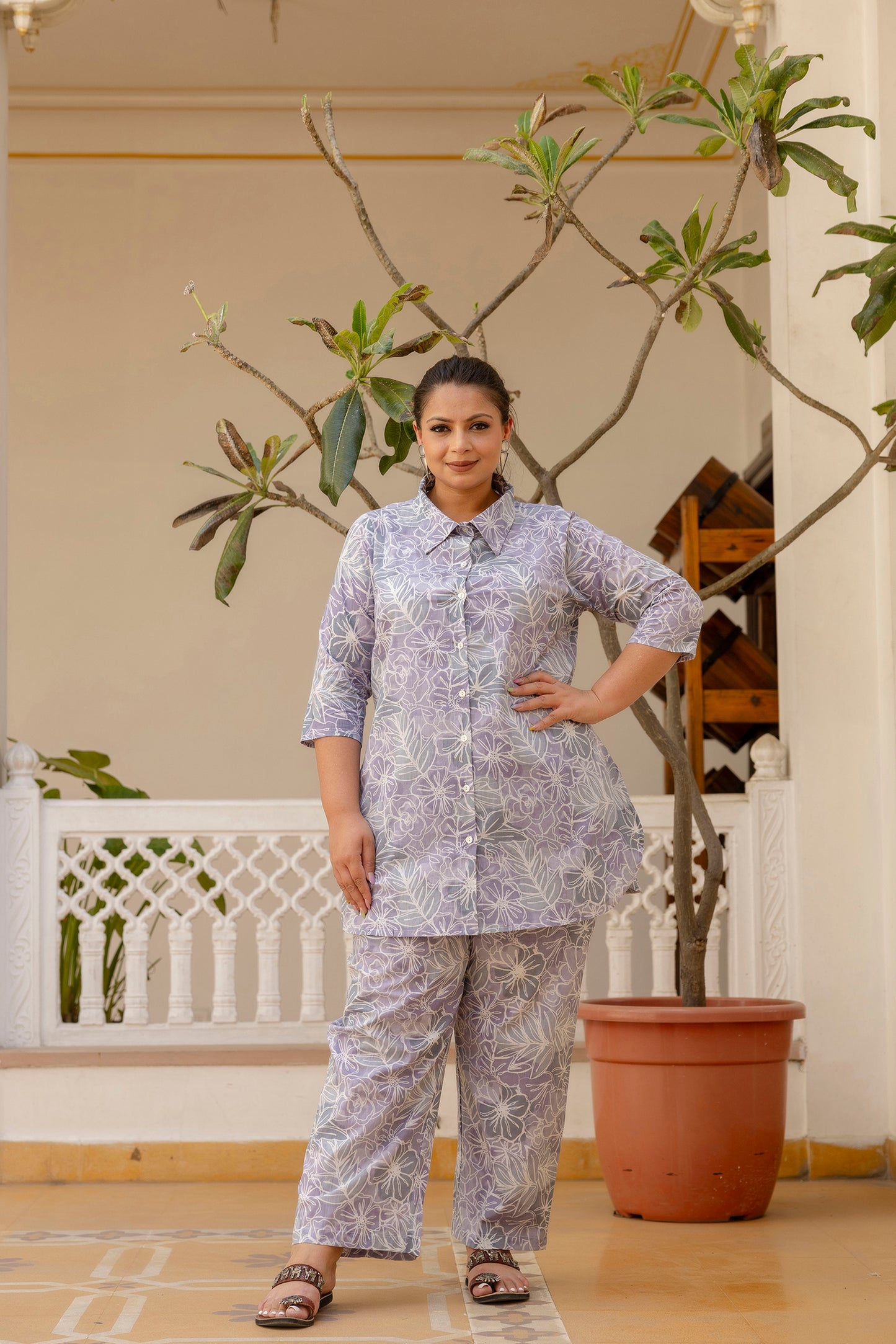 Purple Pure Cotton Co-Ord Tunic and Pant Set