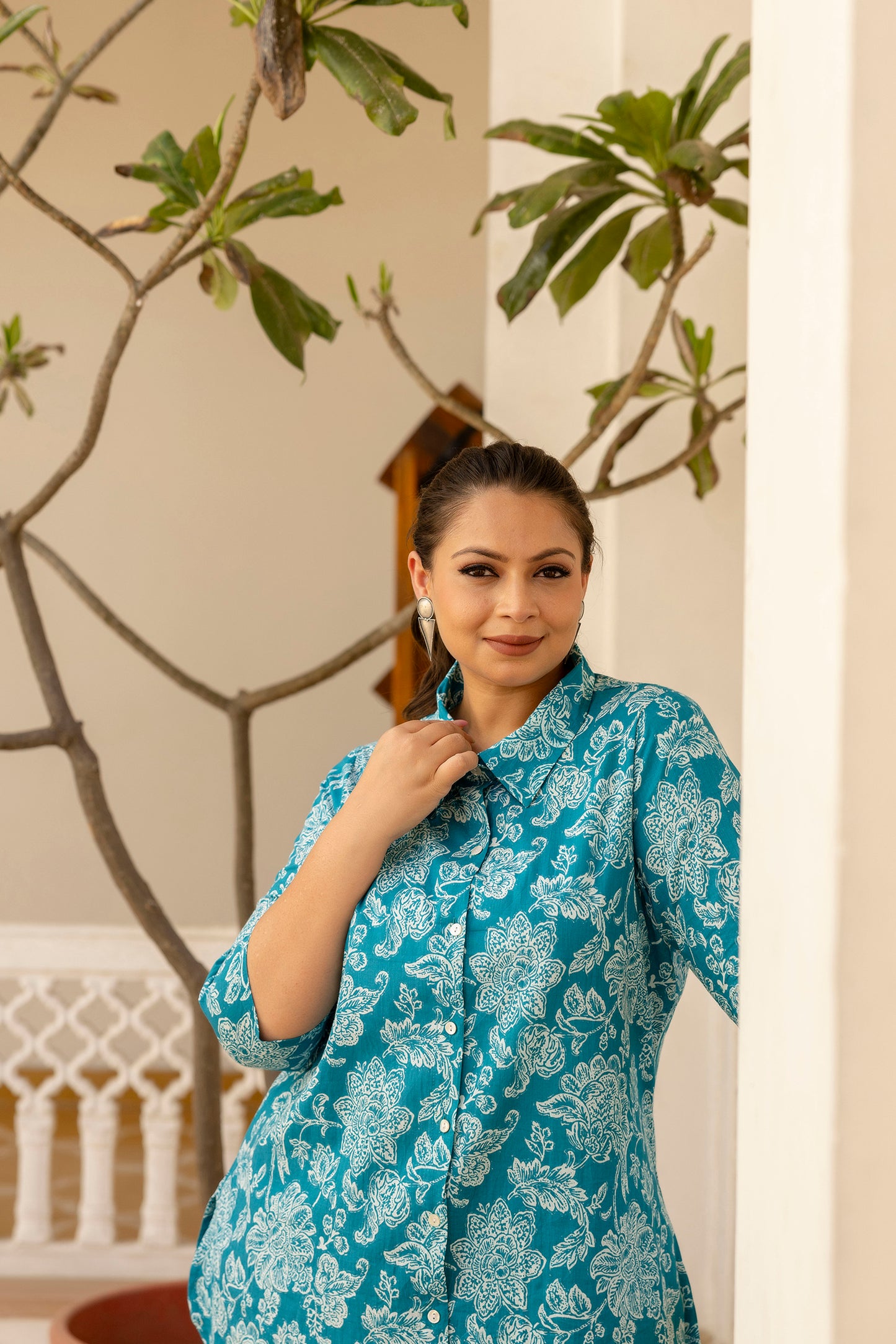 Teal Blue Pure Cotton Co-Ord Tunic and Pant Set