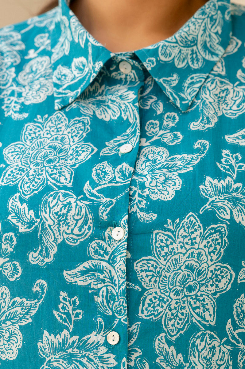 Teal Blue Pure Cotton Co-Ord Tunic and Pant Set