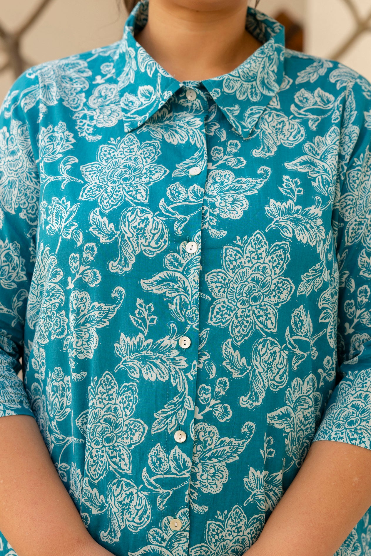 Teal Blue Pure Cotton Co-Ord Tunic and Pant Set