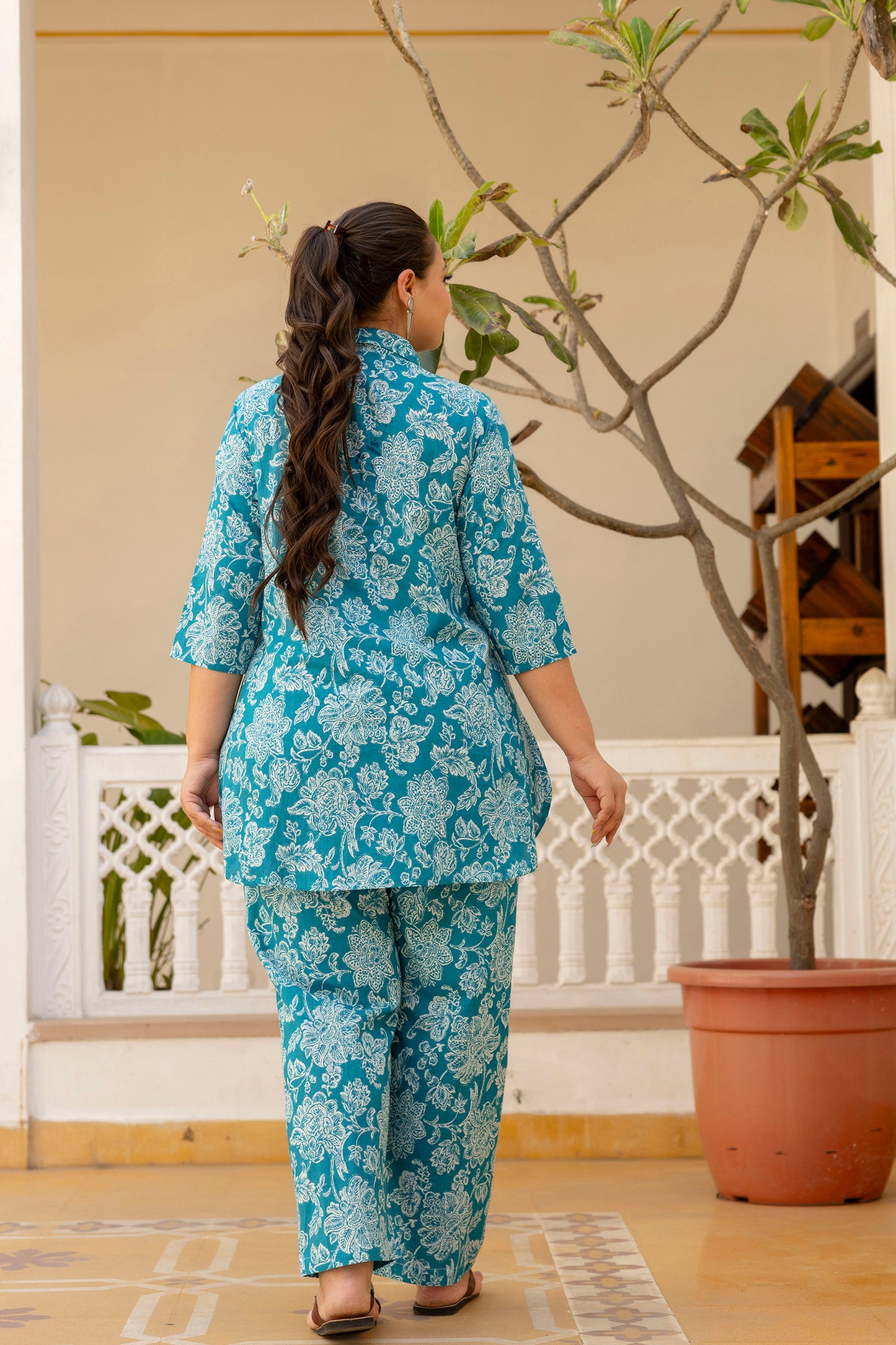 Teal Blue Pure Cotton Co-Ord Tunic and Pant Set
