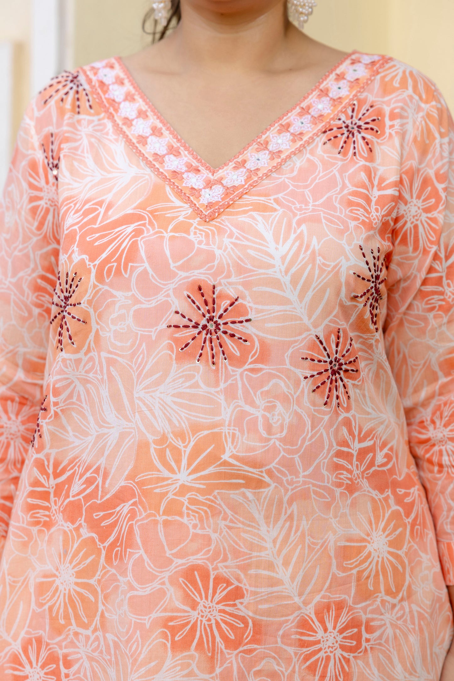 Coral Cotton Kurta pant Dupatta Set