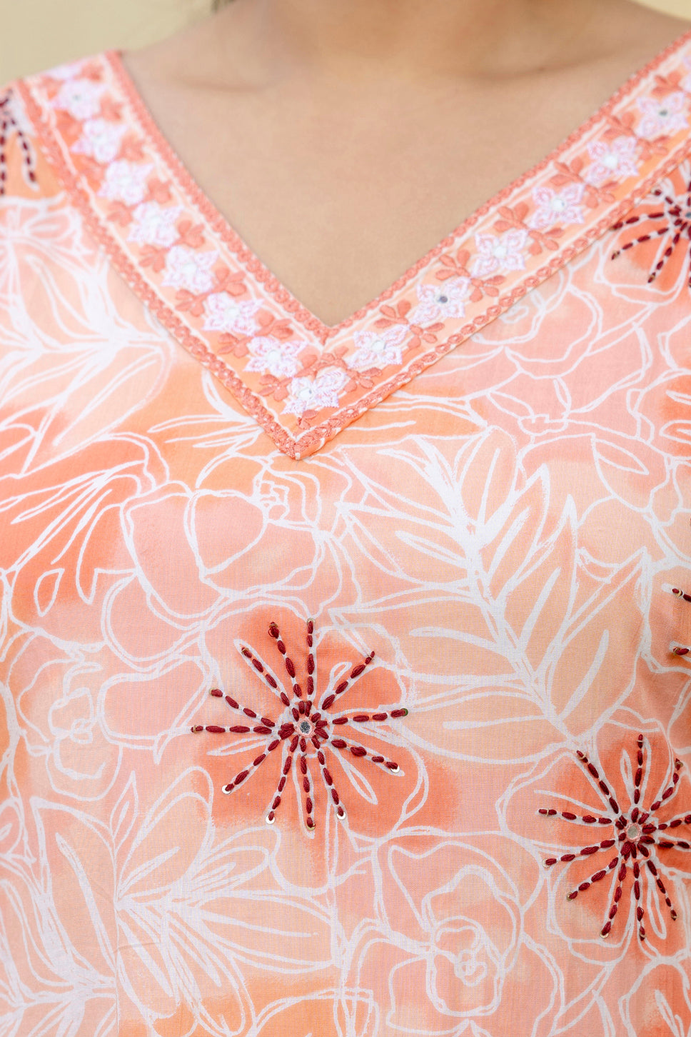 Coral Cotton Kurta pant Dupatta Set